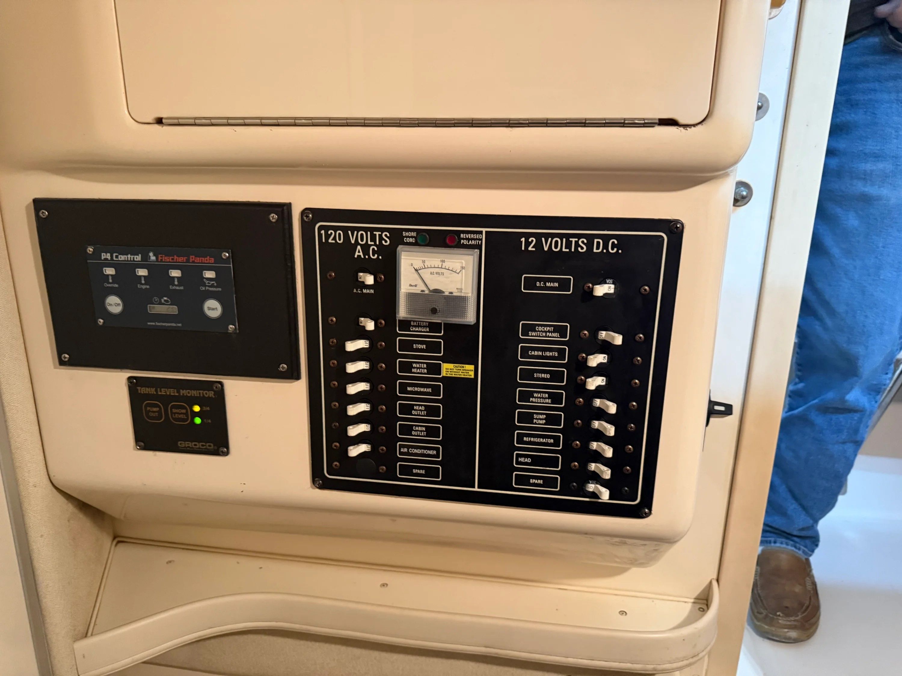 Electrical control panel of a 2002 Grady-White Marlin 300.
