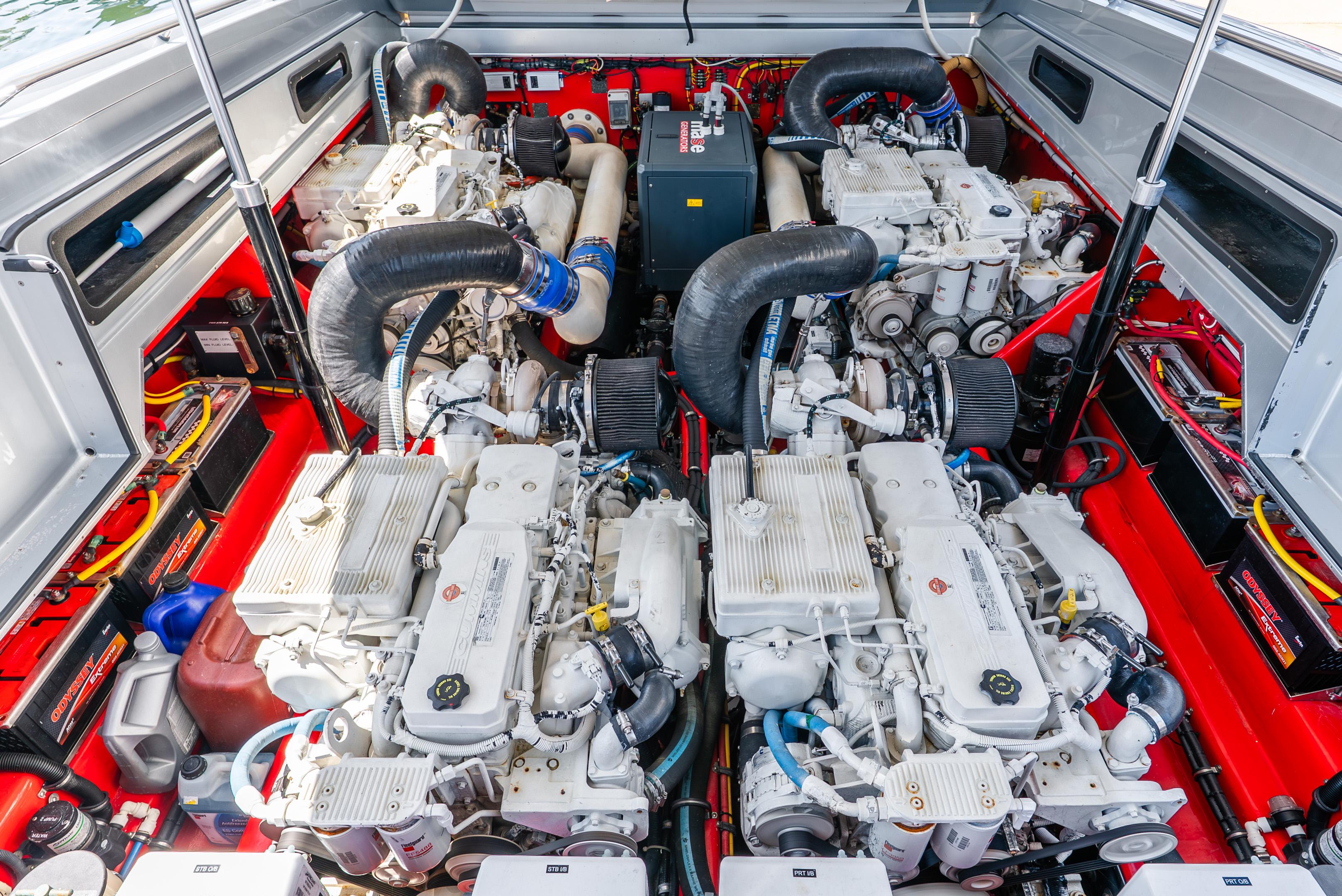 2018 Nor-Tech 560 Sport Center Console engine compartment with powerful marine engines.