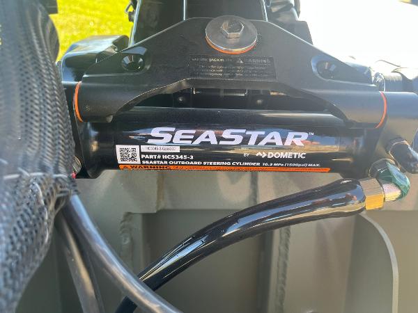 SeaStar outboard steering cylinder on 2025 Lowe Roughneck 2070 SC boat.