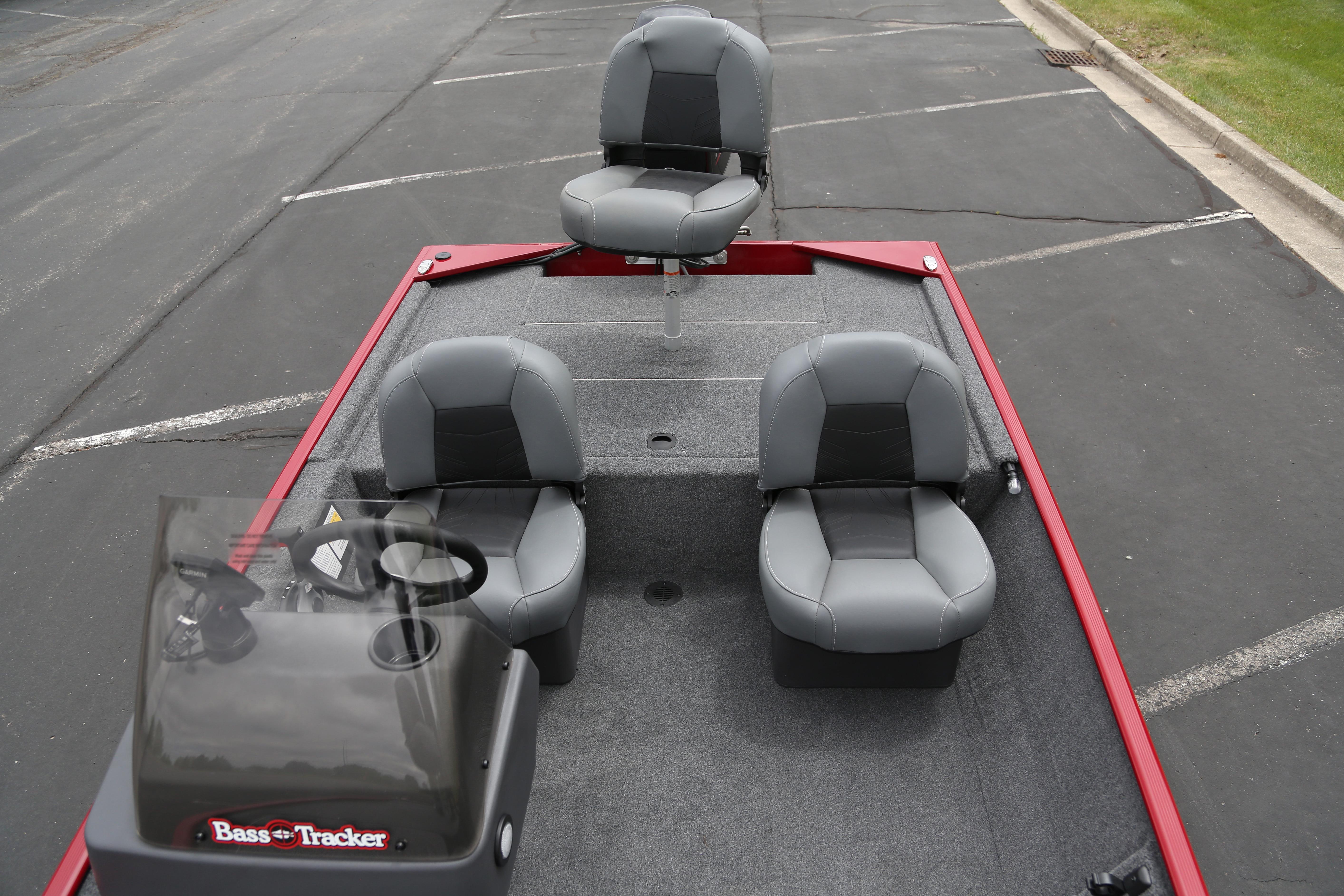 2026 Tracker Bass Tracker Classic XL boat with gray seating and red trim.