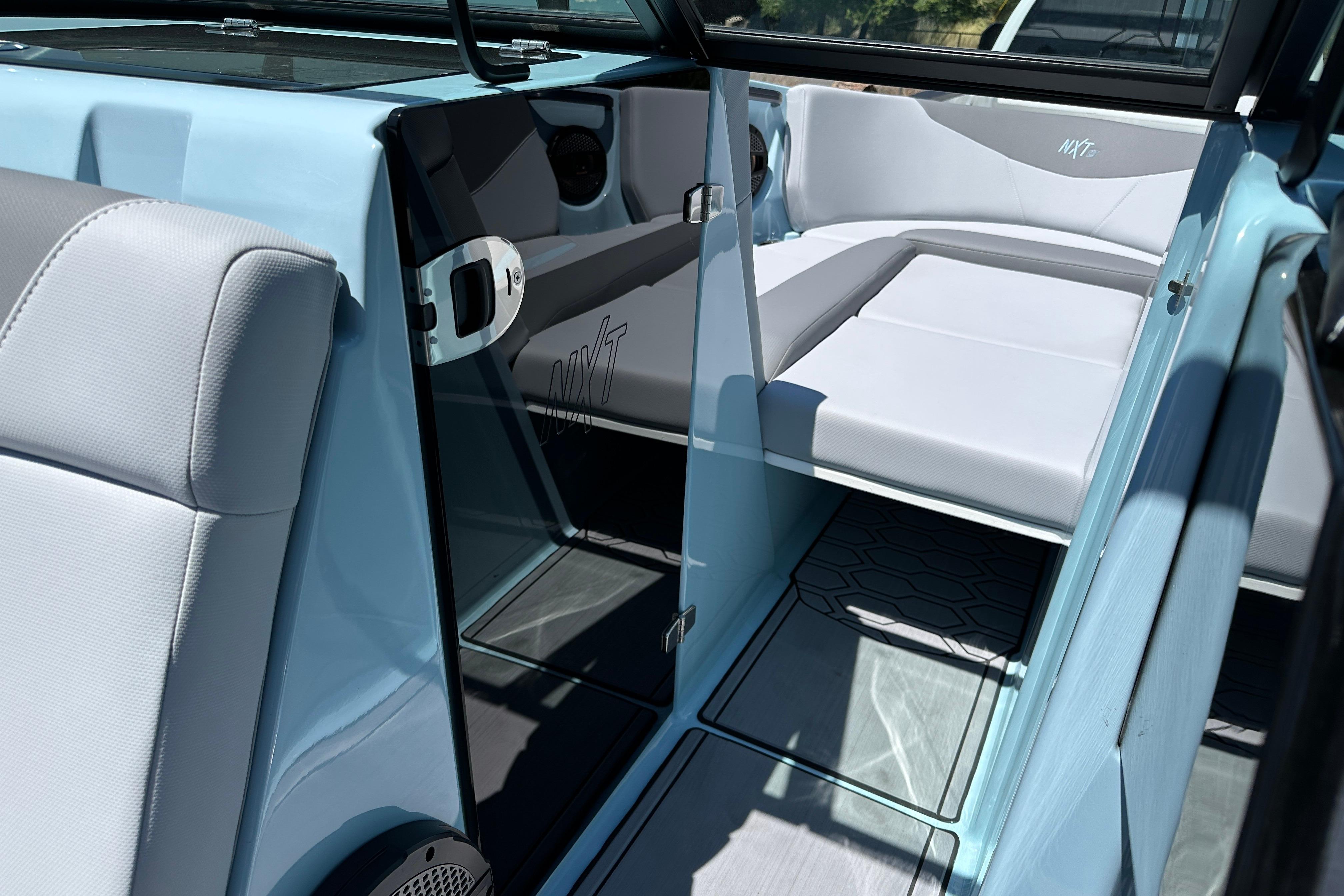 2023 MasterCraft NXT23 boat interior with sleek seating and modern design.
