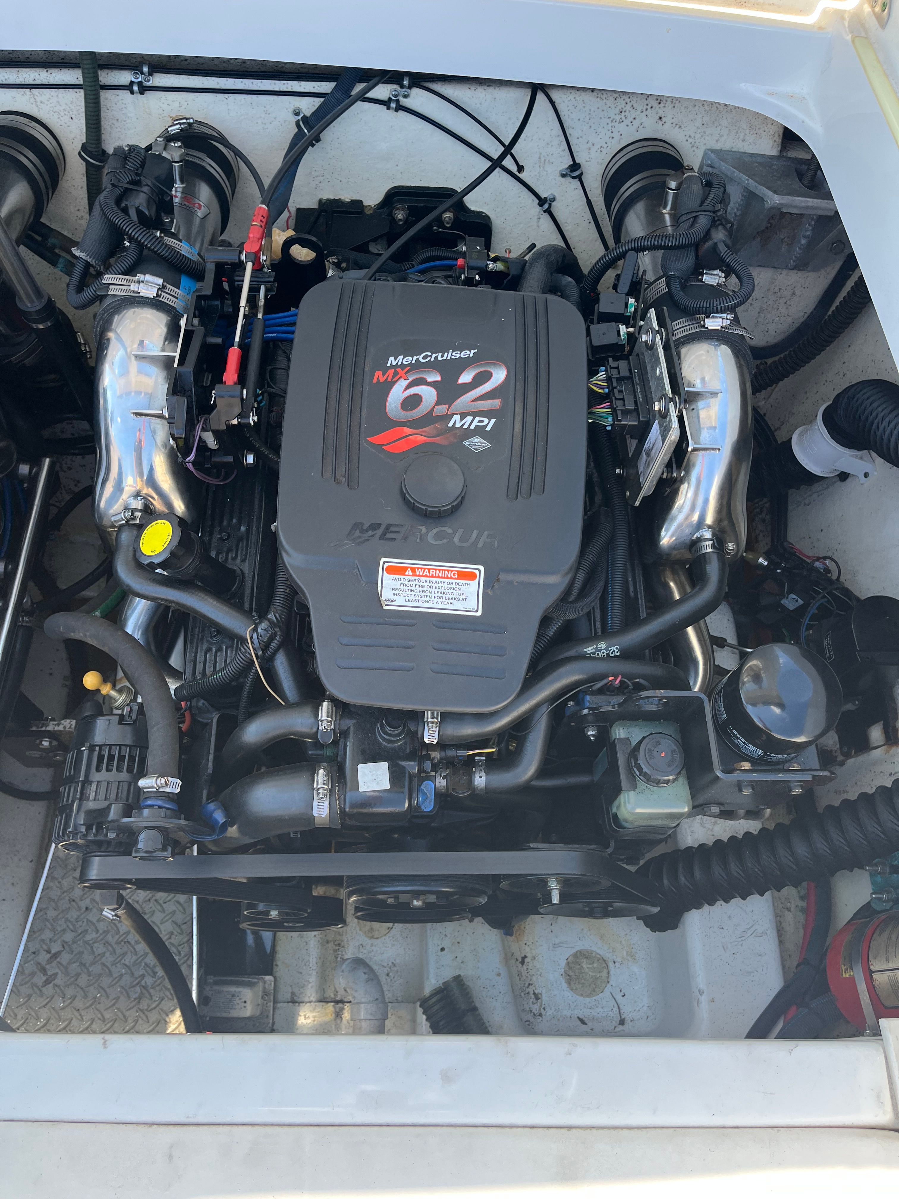 Engine compartment of a 2004 Formula 292 FASTech with a MerCruiser 6.2 MPI engine.