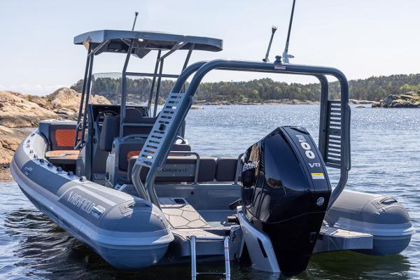 Manufacturer Provided Image: 2025 Highfield Sport 760 boat with powerful V8 engine on scenic water.