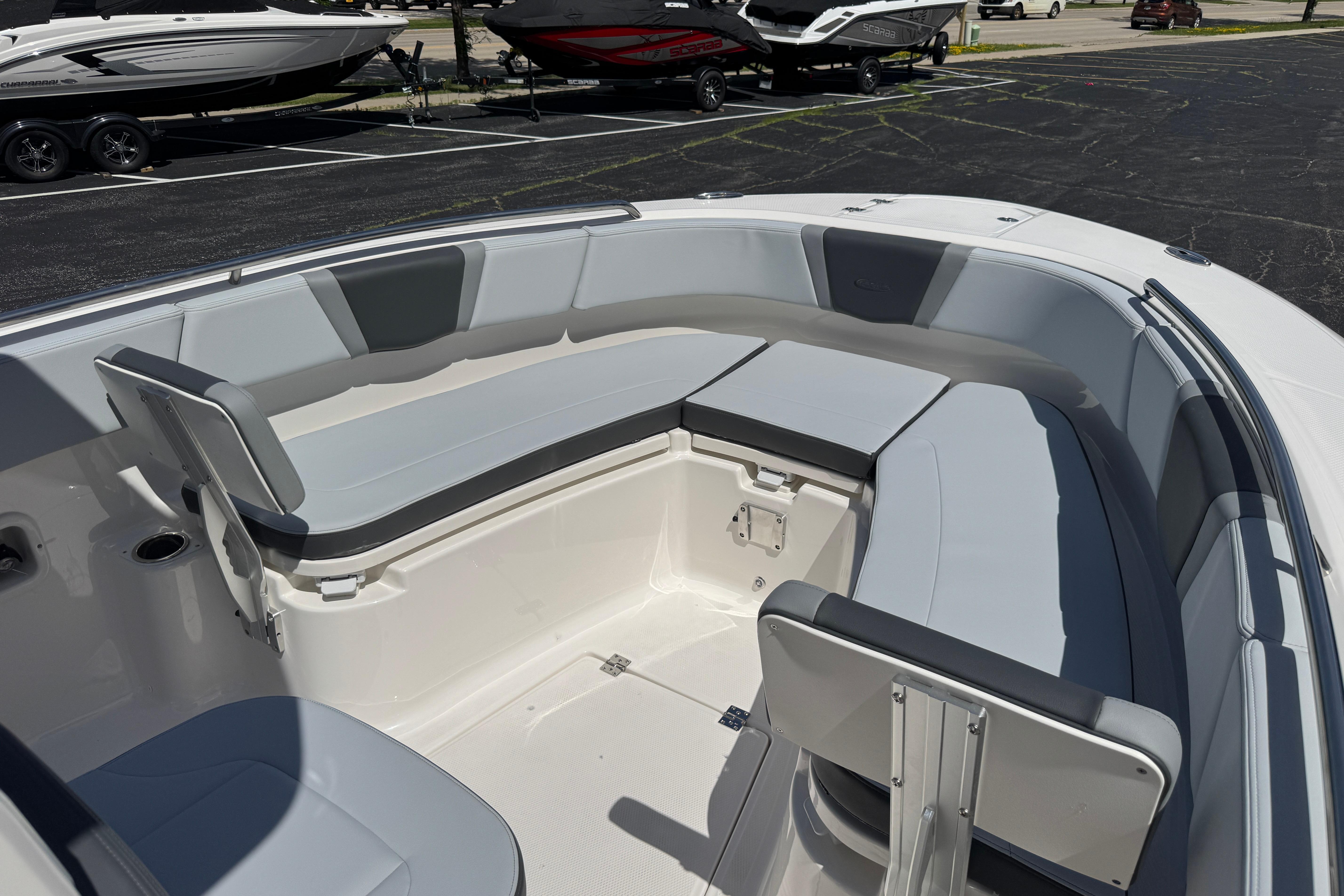 2026 Robalo R250 Center Console boat interior with spacious seating area.