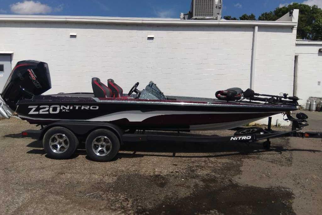2026 Nitro Z20 XL Pro boat on trailer, parked outdoors.