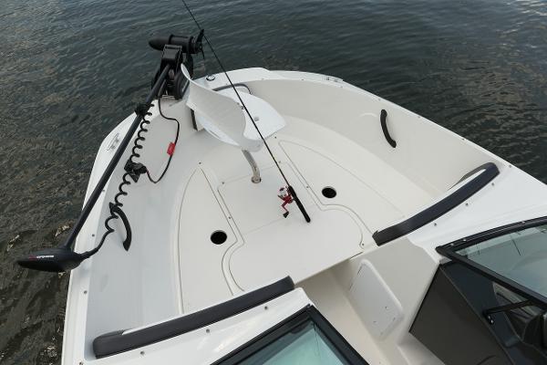Manufacturer Provided Image: 2015 Sea Ray 19 SPX OB boat bow with fishing rod and trolling motor.