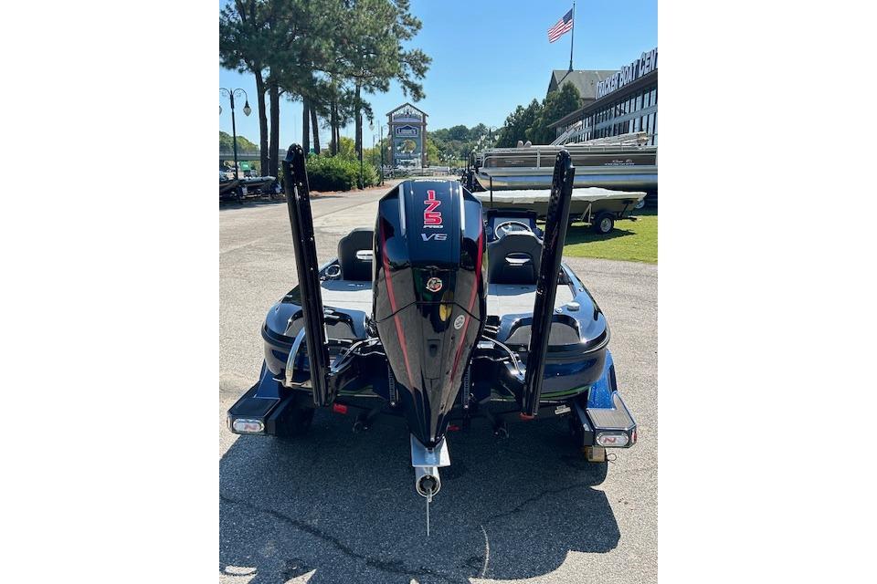2026 Nitro Z18 Pro boat with 125 V6 engine, parked outdoors.