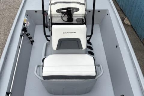2026 Tracker Bass Tracker Classic CC boat interior with seating and steering console.