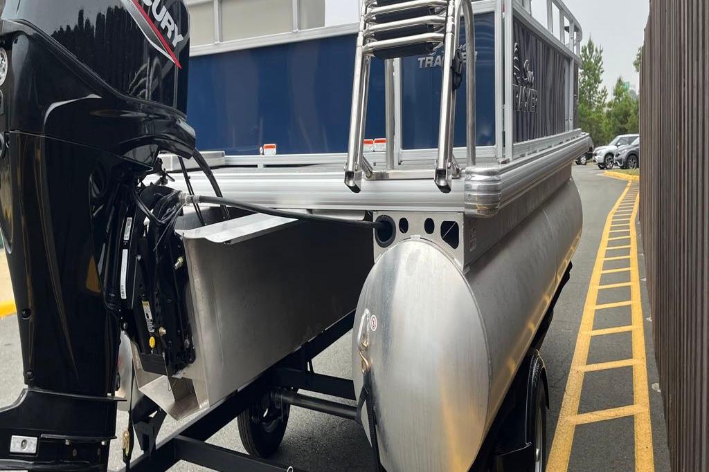 2026 Sun Tracker Bass Buggy 16 XL Select pontoon boat with Mercury outboard motor.