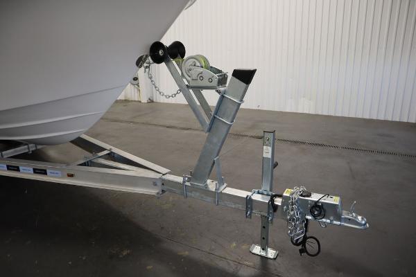 Trailer hitch of 2025 Sea Fox 228 Traveler boat in a garage setting.