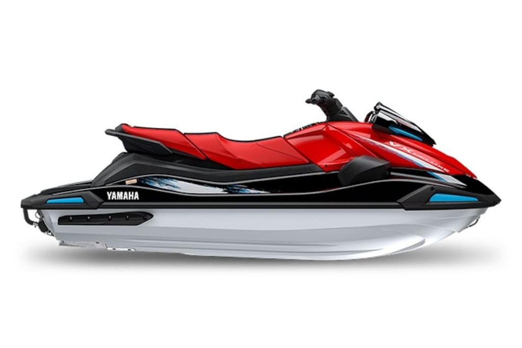 2026 Yamaha WaveRunner VX Deluxe in red and black, side view.