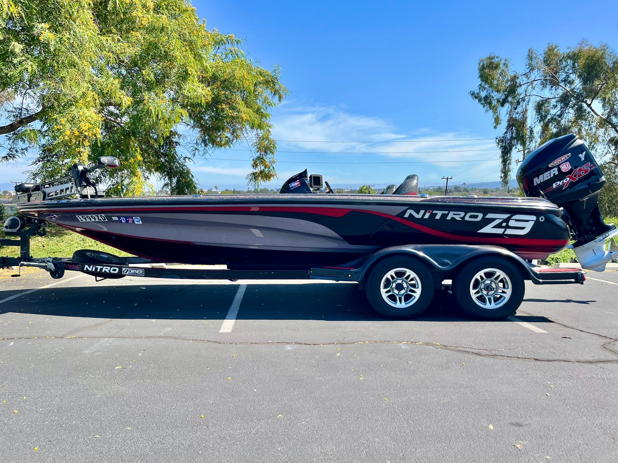 2013 Nitro Z-9 boat parked on trailer outdoors.