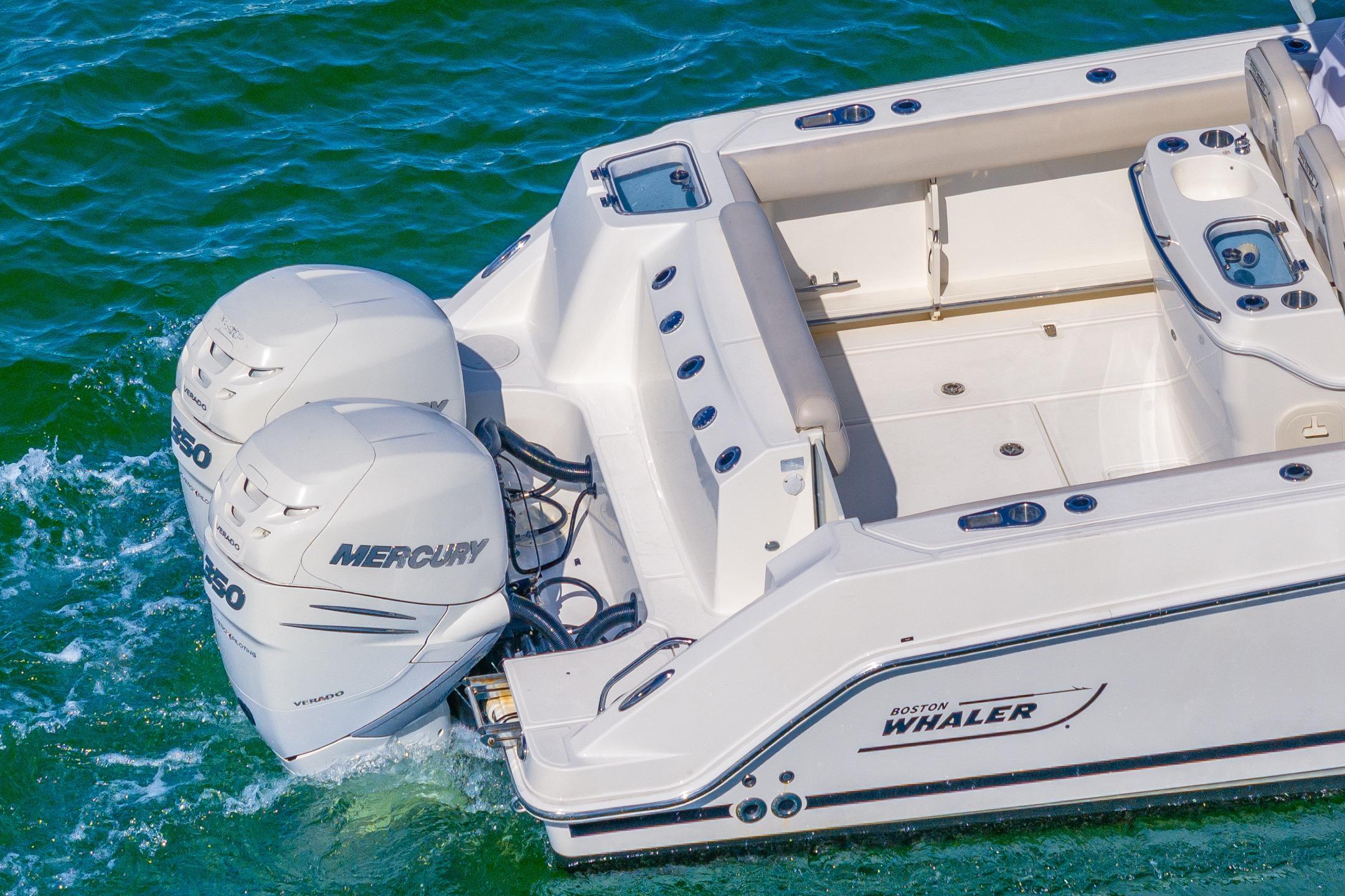 2016 Boston Whaler 280 Outrage with twin Mercury engines on open water.