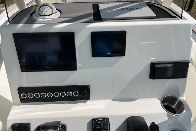 Control panel of 2026 Key West 203 FS boat with Garmin navigation system.