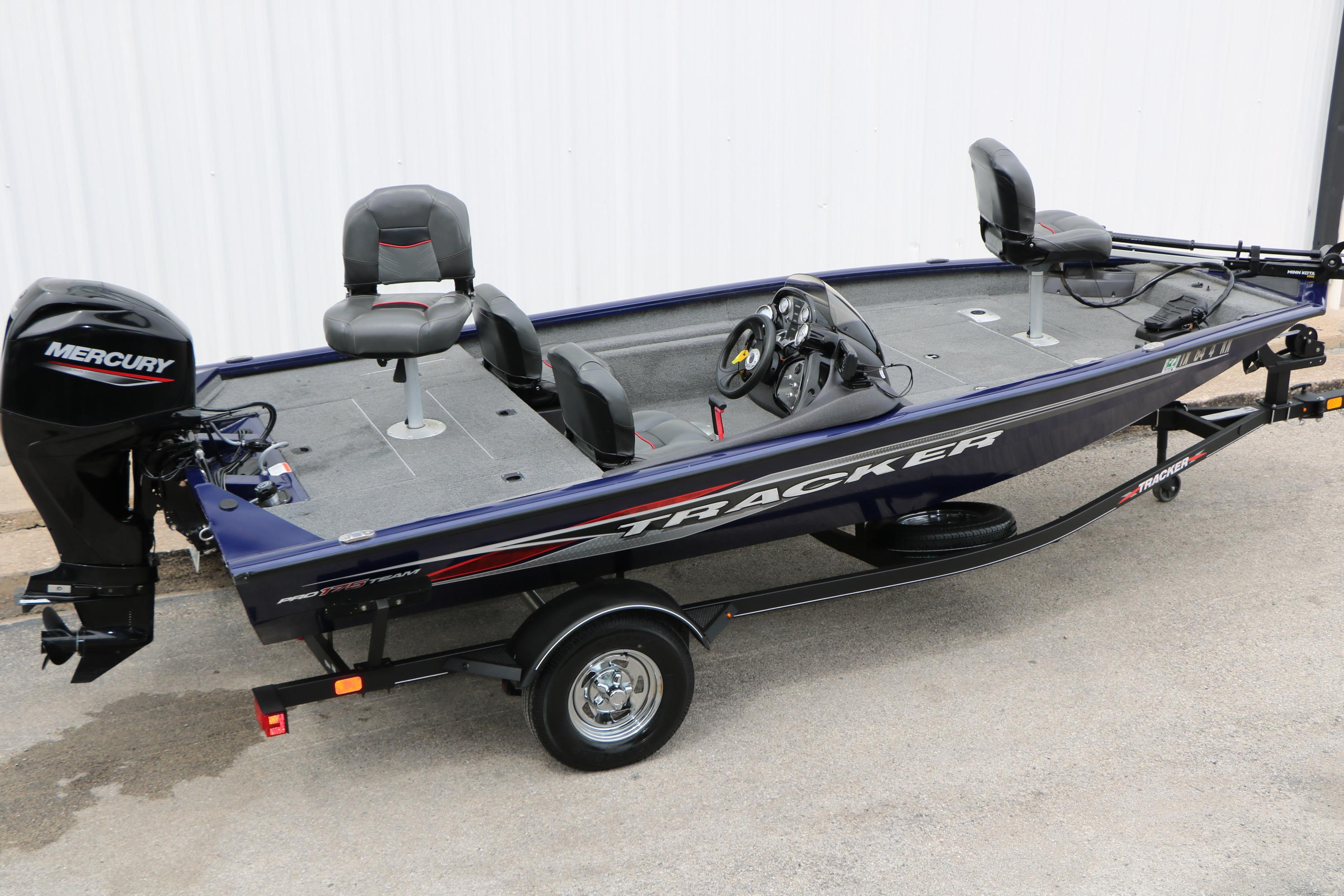 2022 Tracker Pro Team 175 TF fishing boat with Mercury engine on trailer.
