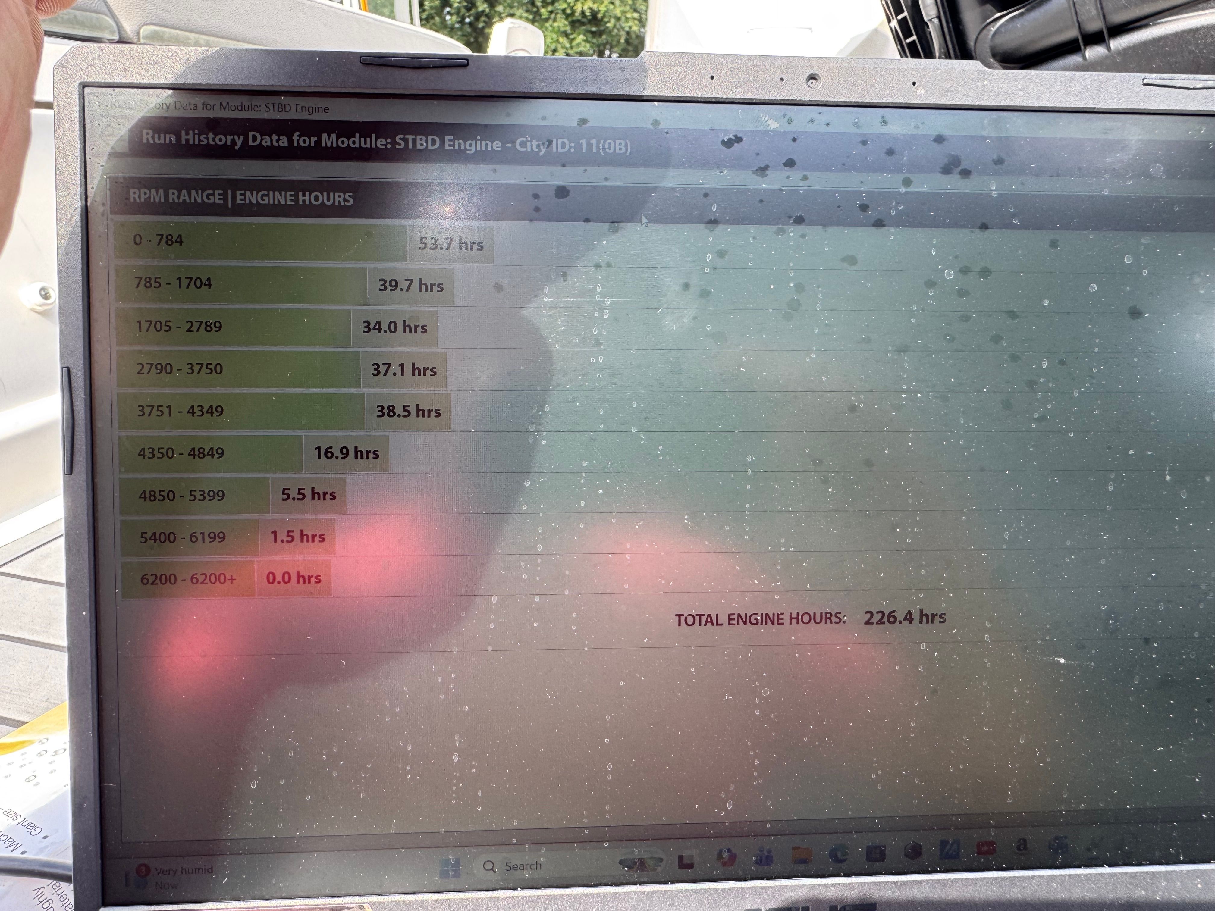 Engine runtime data on a Sea Ray SDX 270 Outboard display.