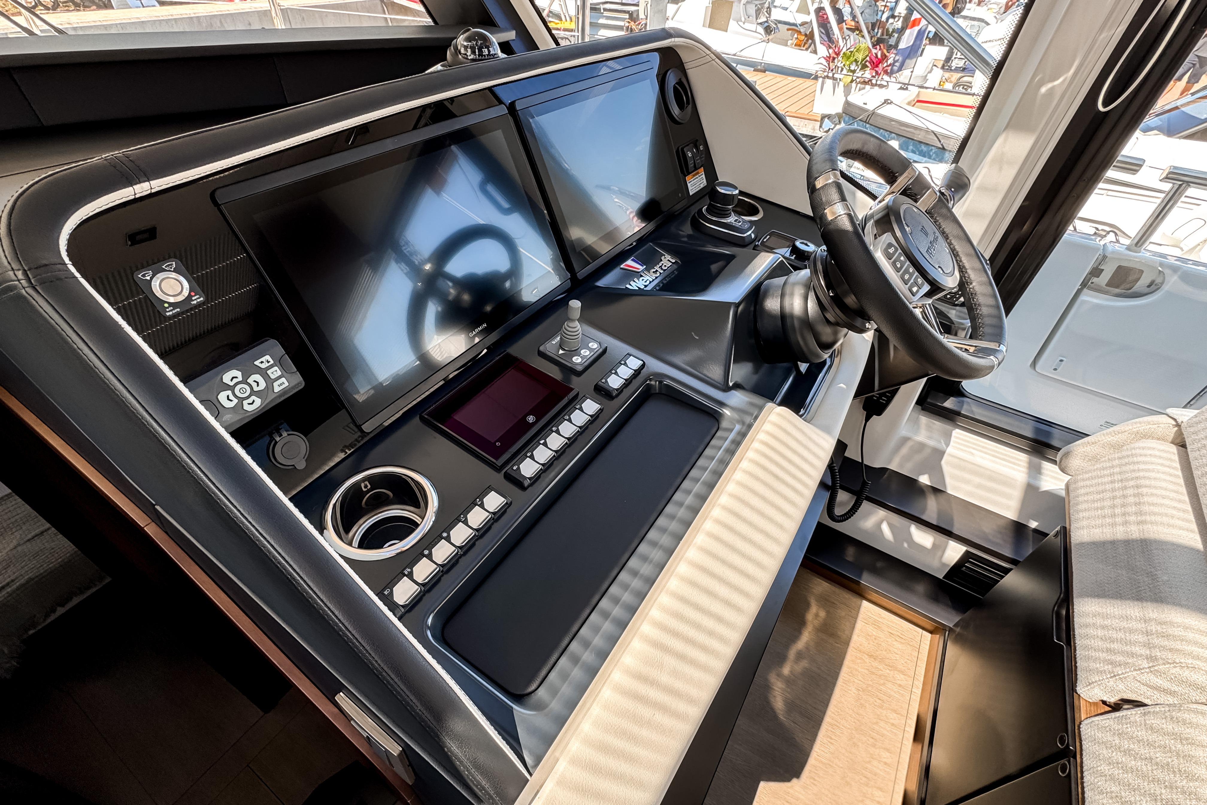 Cockpit of 2026 Wellcraft 44 Explorer with modern controls.