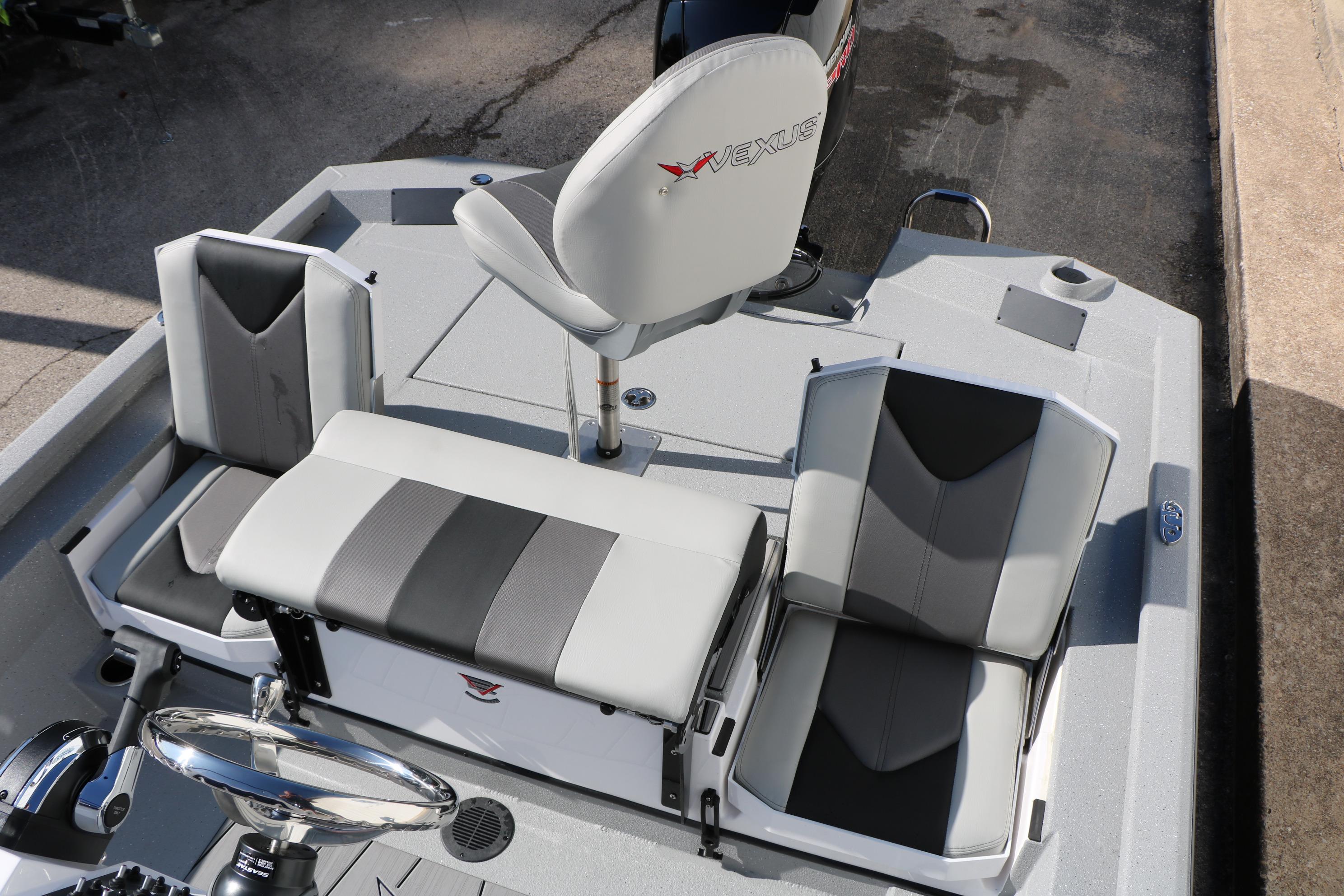 2026 Vexus ACX2000 boat interior with gray and black seating arrangement.