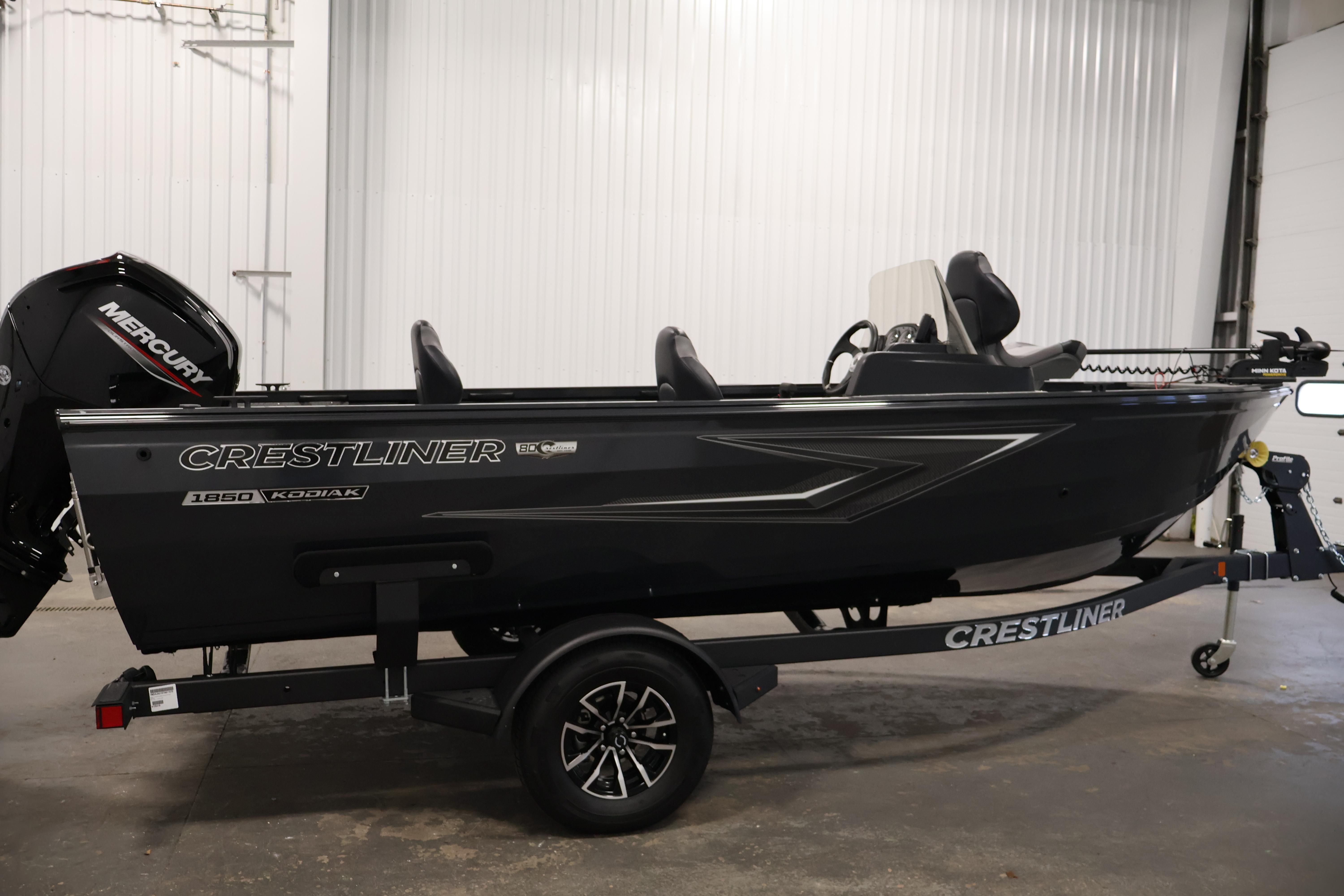 2026 Crestliner 1850 Kodiak SC boat on trailer in indoor setting.