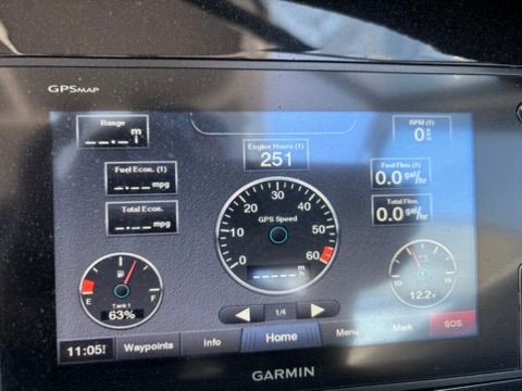 Garmin GPS display in Cobalt SC23 boat, showing engine data and speed.