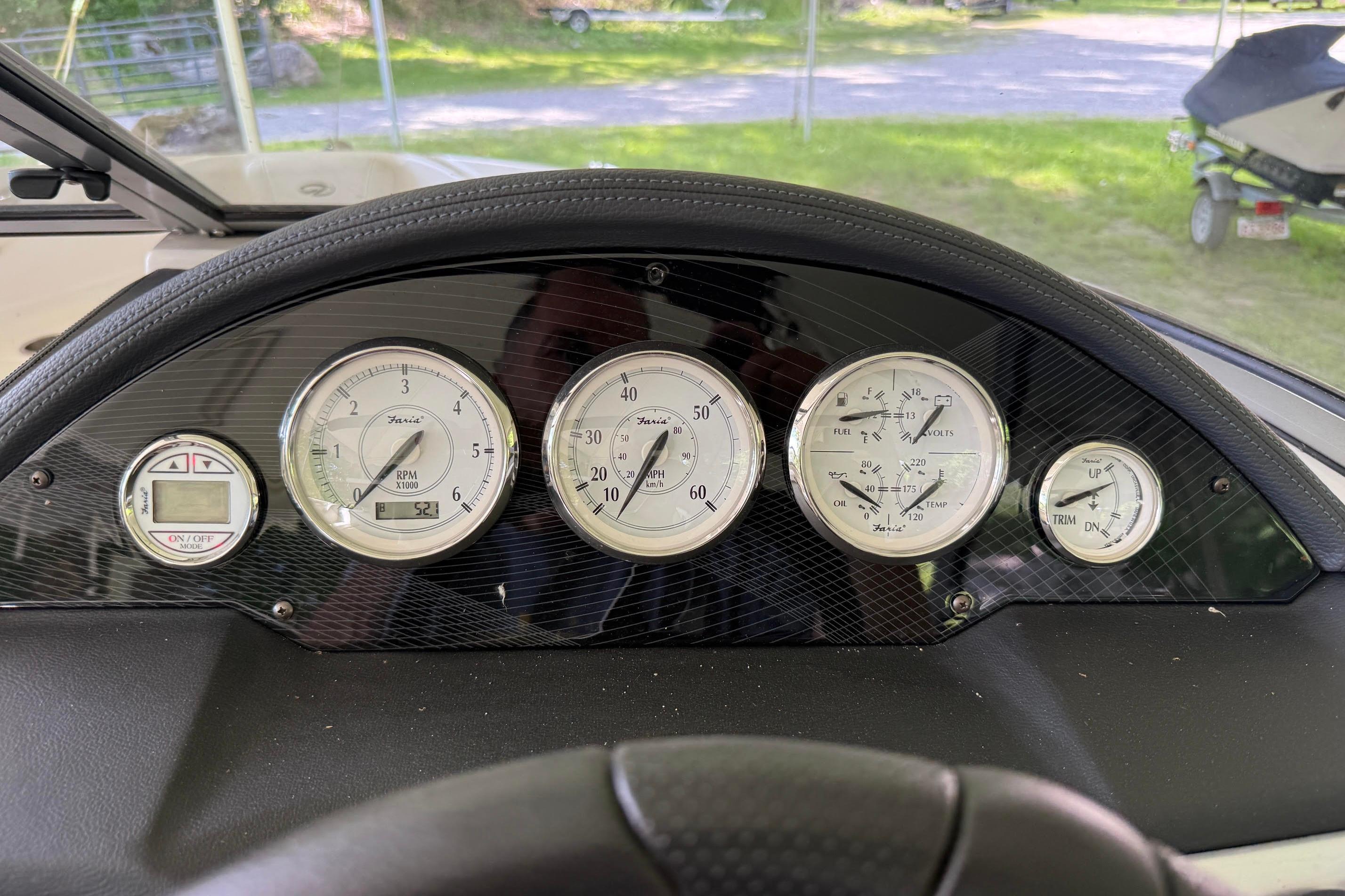 Dashboard of a 2016 Regal 1900 ES Bowrider boat with various gauges and controls.