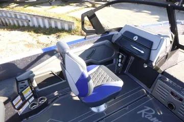 2026 Ranger 621FS Cup Equipped boat interior with modern seating and dashboard.
