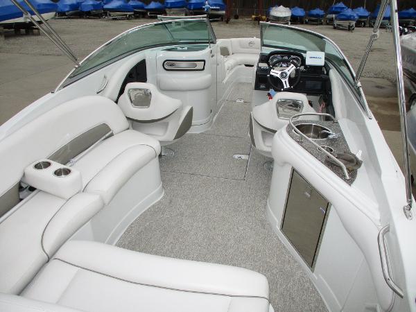 Interior of a 2015 Crownline 285 SS boat with luxurious features.