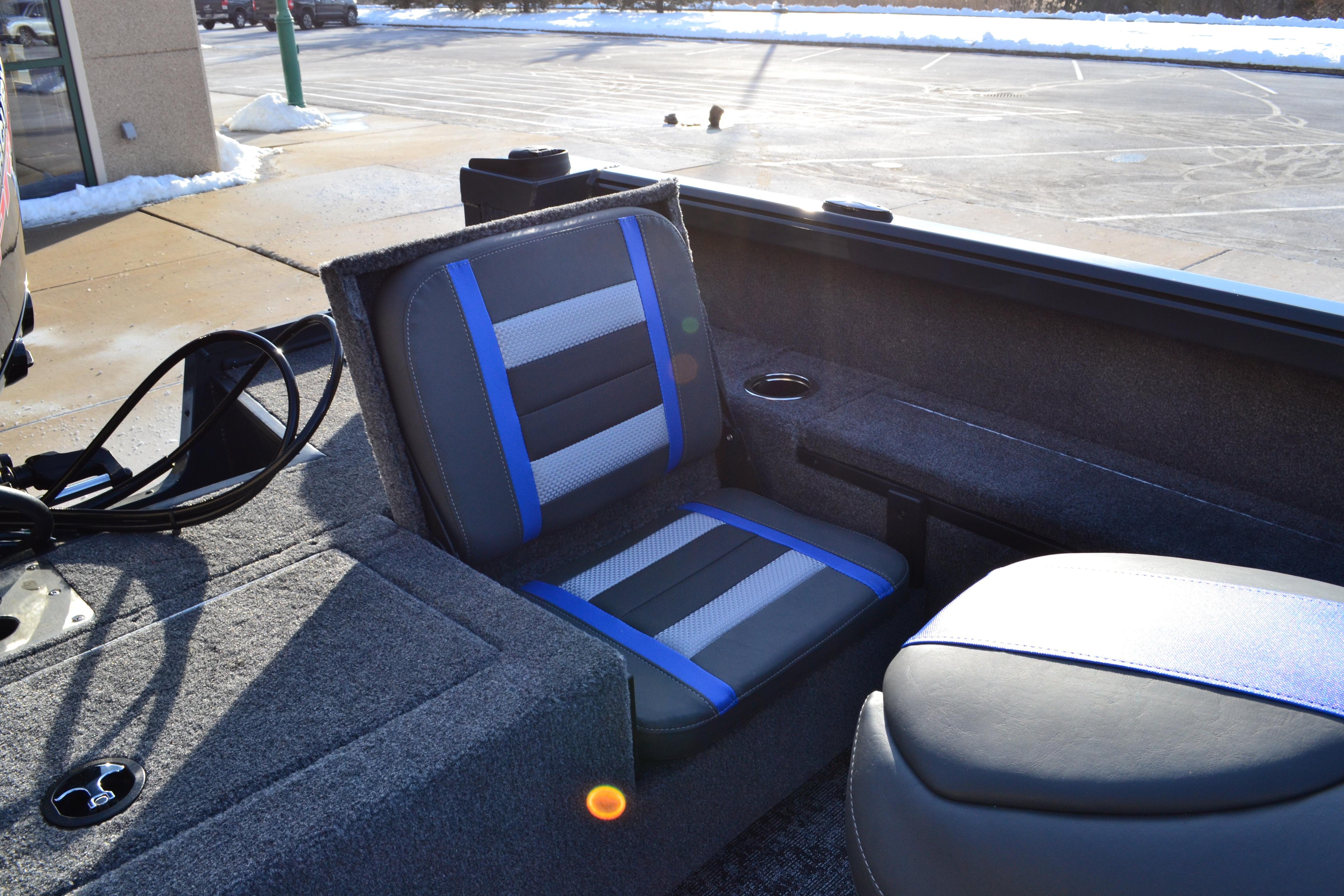 2026 Ranger VS1882SC Reata boat interior with blue and gray seating.
