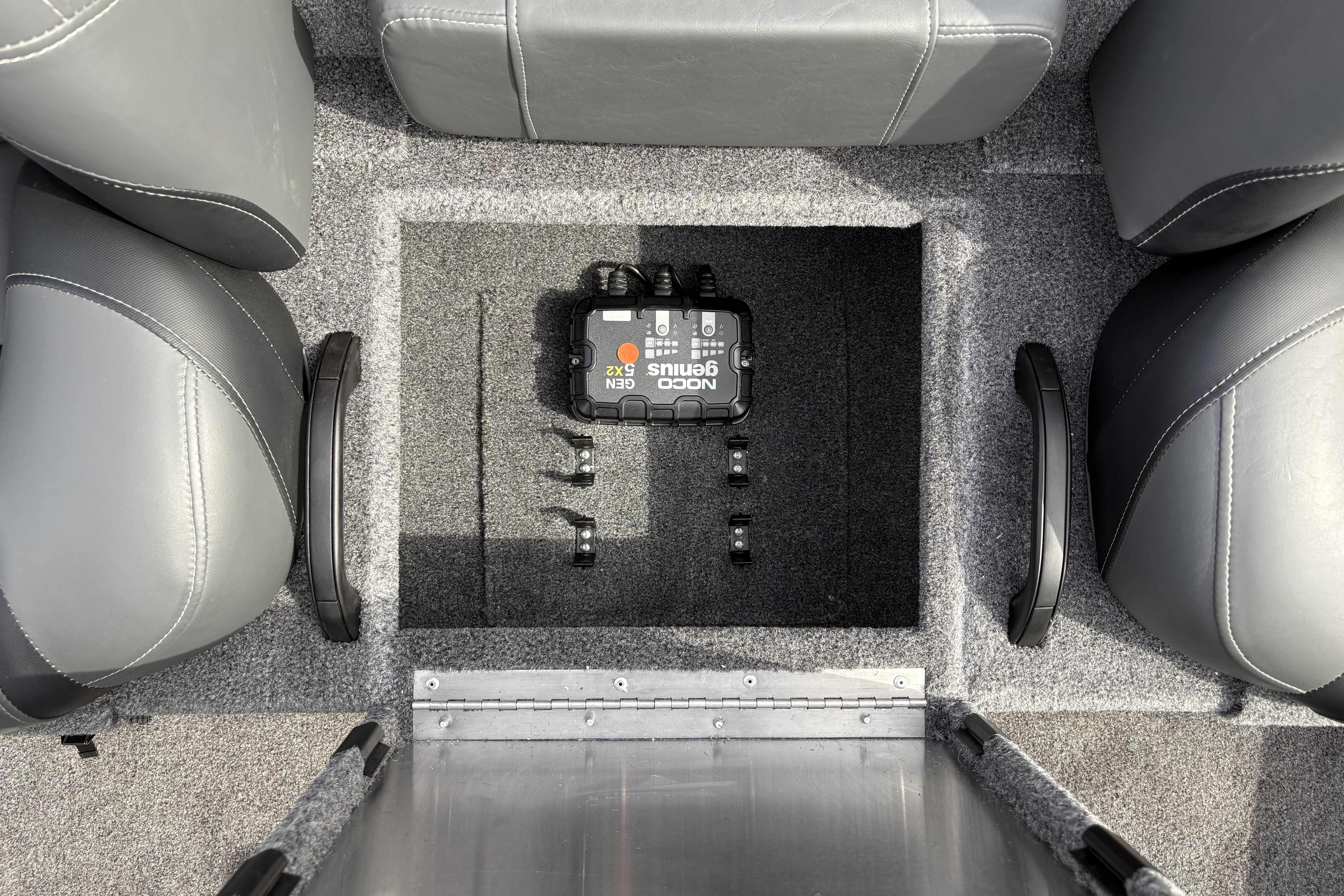 Interior of 2026 Tracker Pro Team 195 boat with electronic device installed.