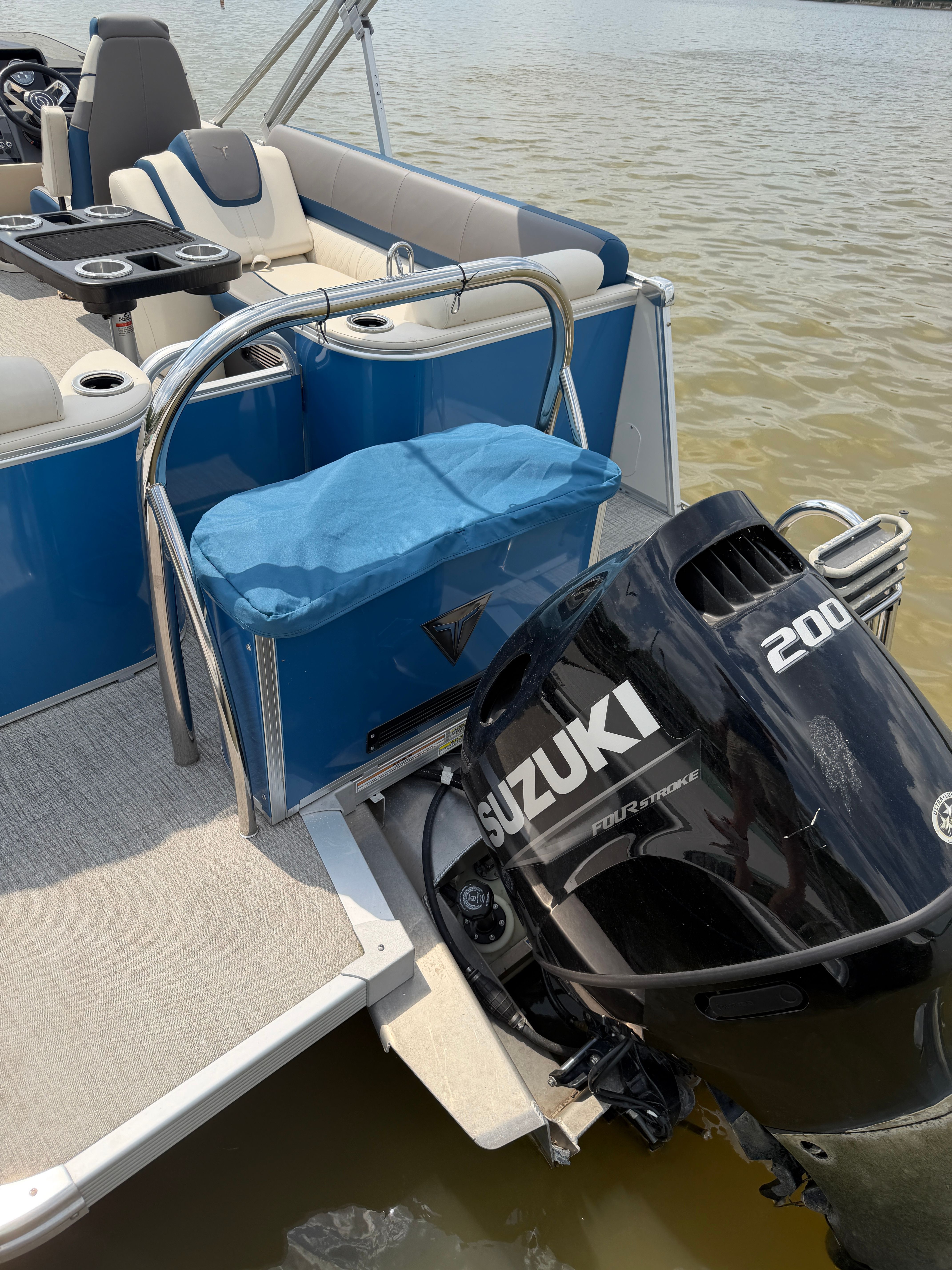 2024 Tahoe Pontoon Cascade with Suzuki 200 HP outboard motor.