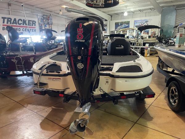 2025 Nitro Z18 Pro boat with 150 HP engine in showroom.