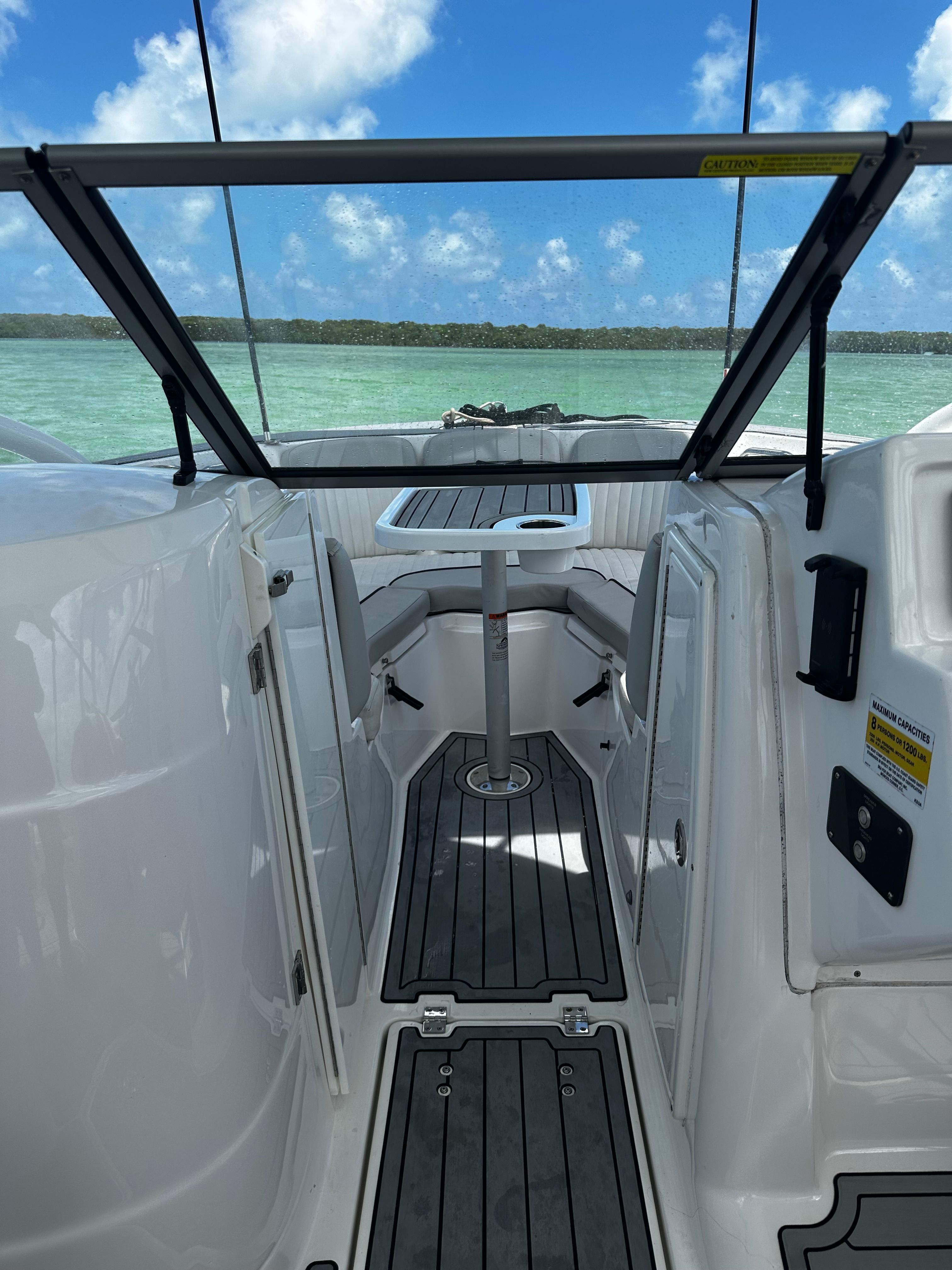 Interior view of a 2021 Sea Fox 226 Traveler boat on the water.