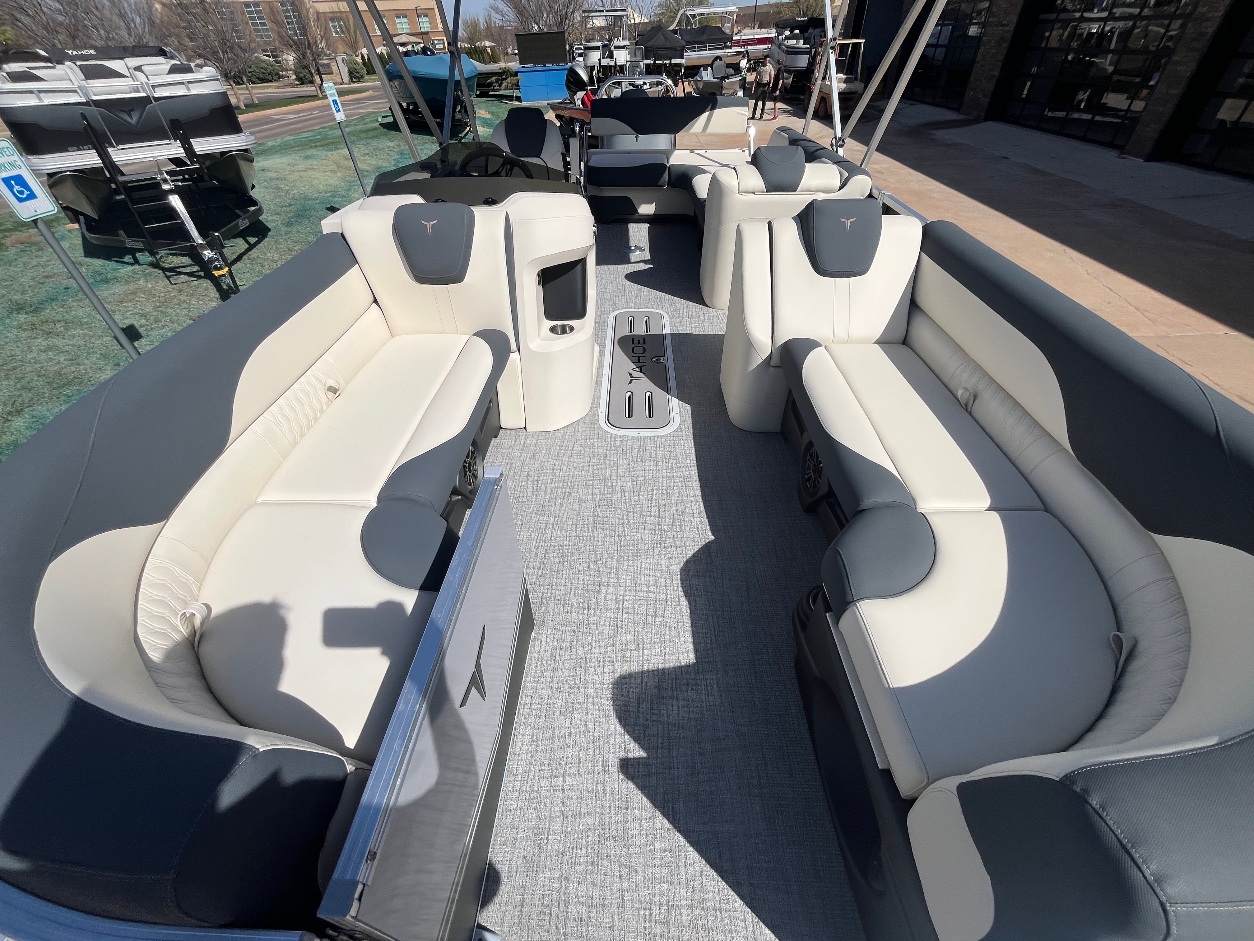 Interior of 2026 Tahoe 2385 LTZ Cruise Rear Bench boat.