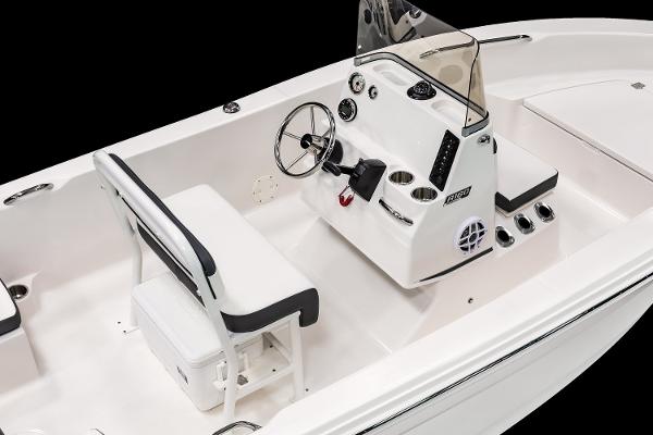 Manufacturer Provided Image: 2026 Robalo R160 Center Console boat interior with steering wheel and seating.