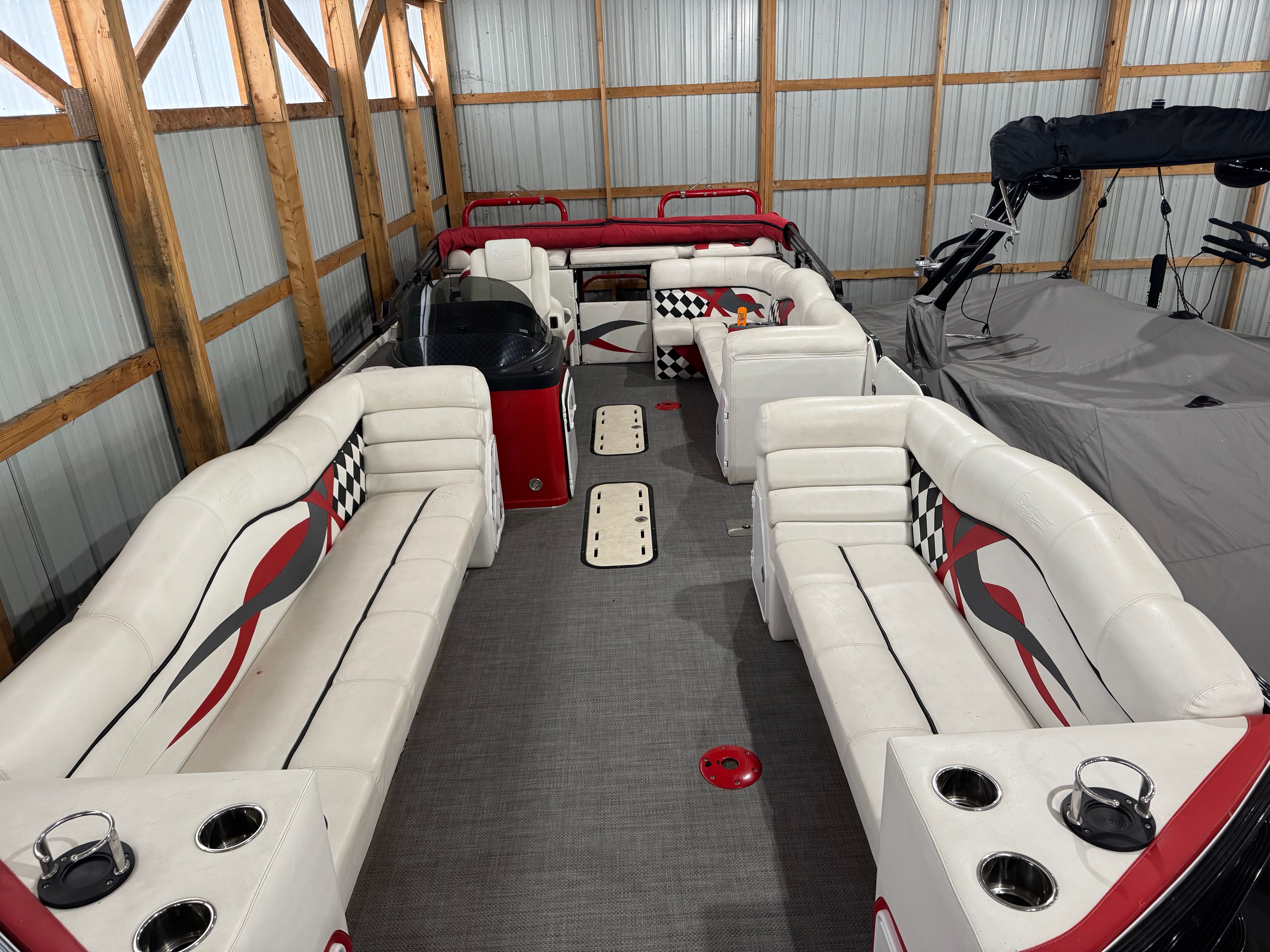 Interior of a 2017 PlayCraft 28 Extream pontoon boat.