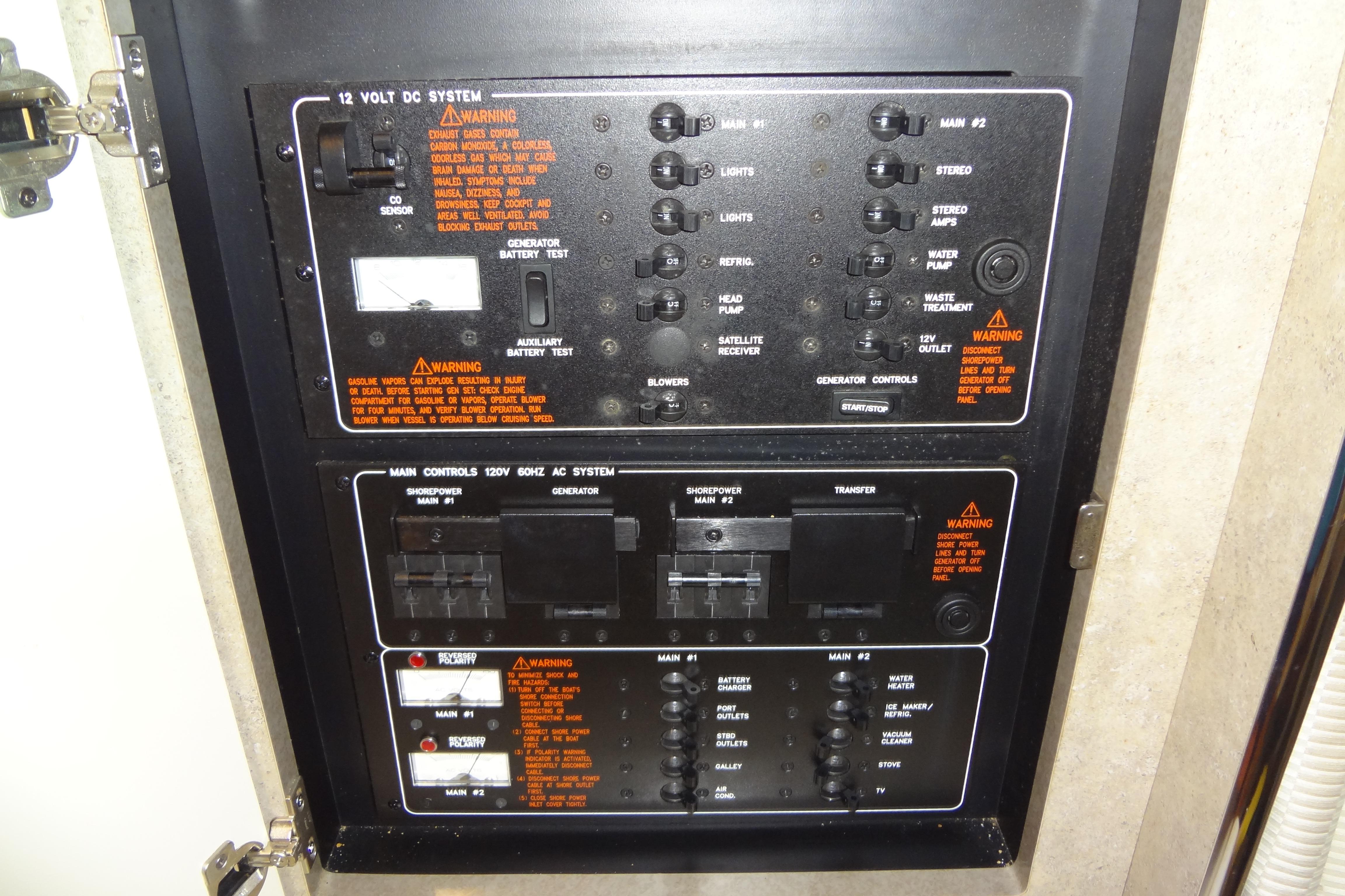Electrical control panel of a 2007 Formula 34 Performance Cruiser boat.