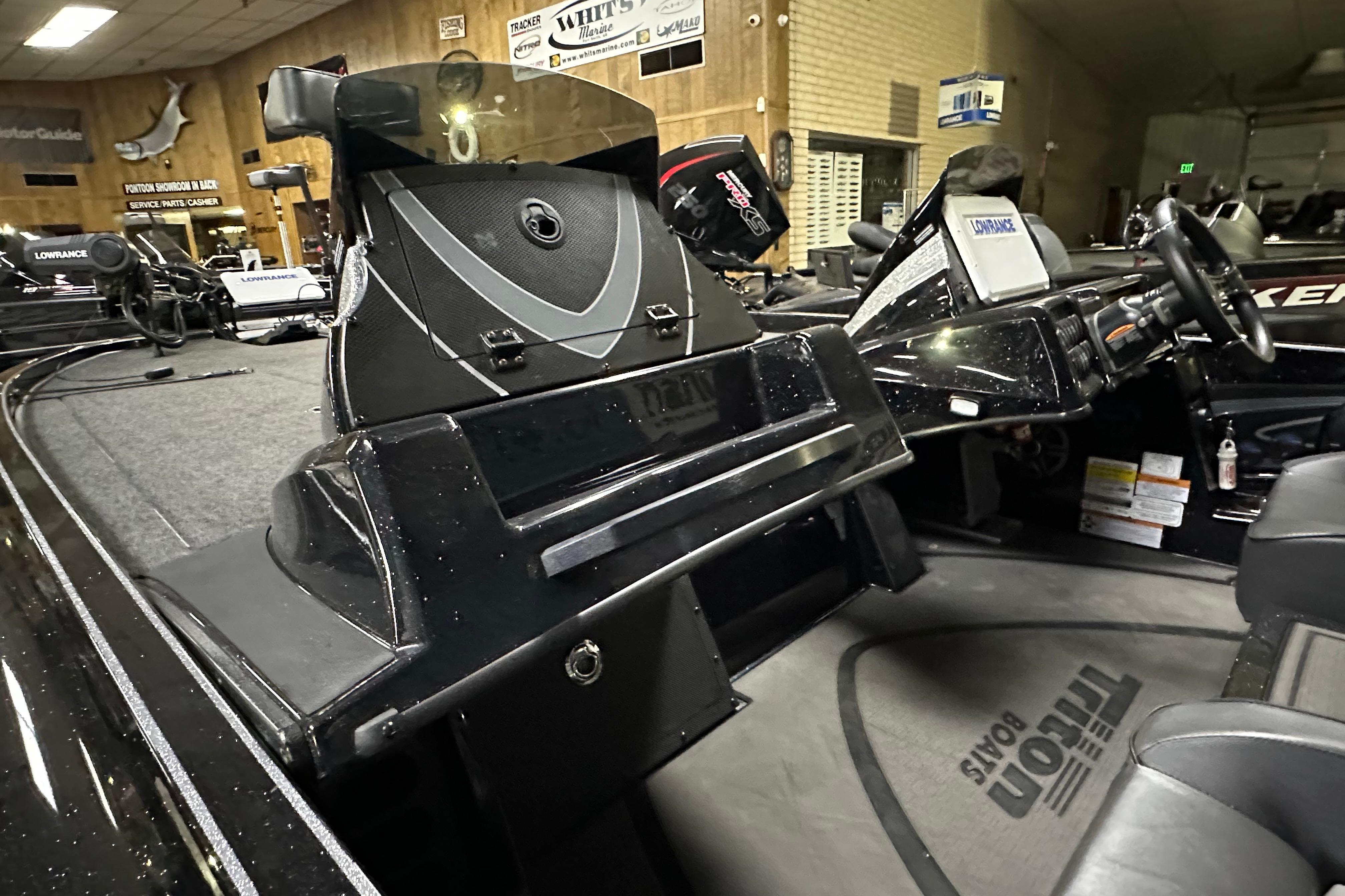 2025 Triton 21XP Patriot boat interior with advanced dashboard and seating.