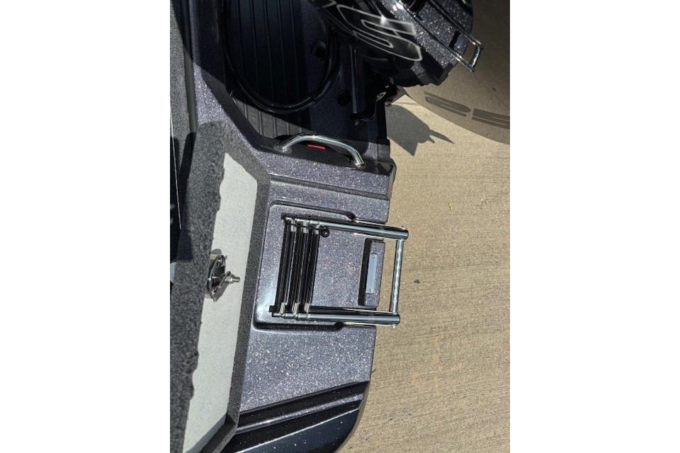2026 Ranger 212LS boat with a folded ladder on the deck.