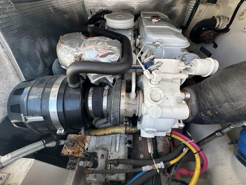 Engine compartment of a 2005 Cabo 35 Flybridge boat.