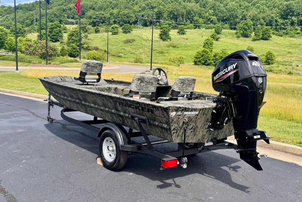 2026 Tracker Grizzly 1754 SC boat with Mercury 40 HP engine on trailer.