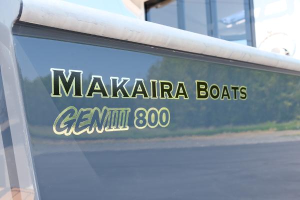 Makaira Gen3 800 boat logo, 2023 model, displayed on a sleek surface.