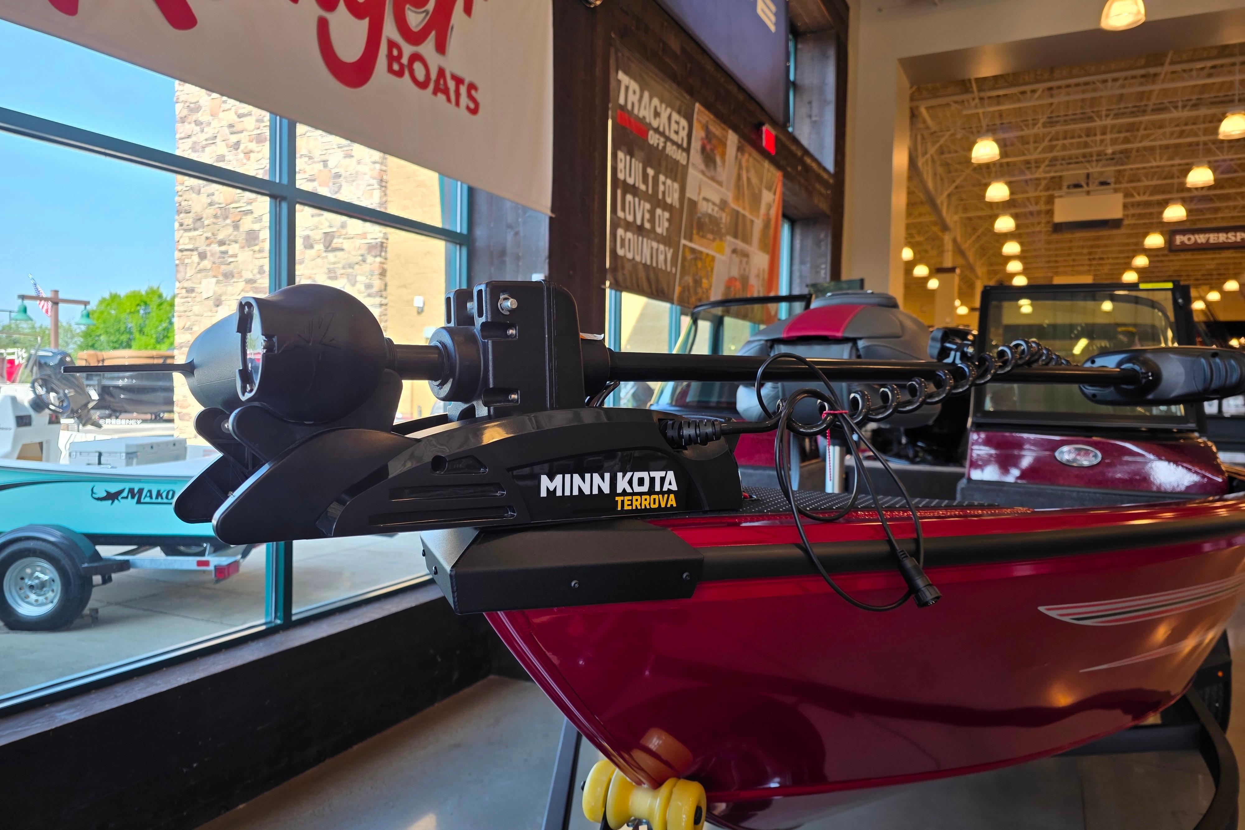 2026 Ranger VS1782SC Reata boat with Minn Kota Terrova motor in showroom.