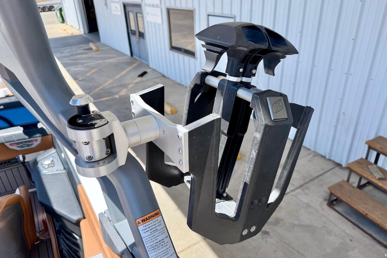 2021 Nautique Super Air Nautique G23 wakeboard rack, mounted on a boat tower.