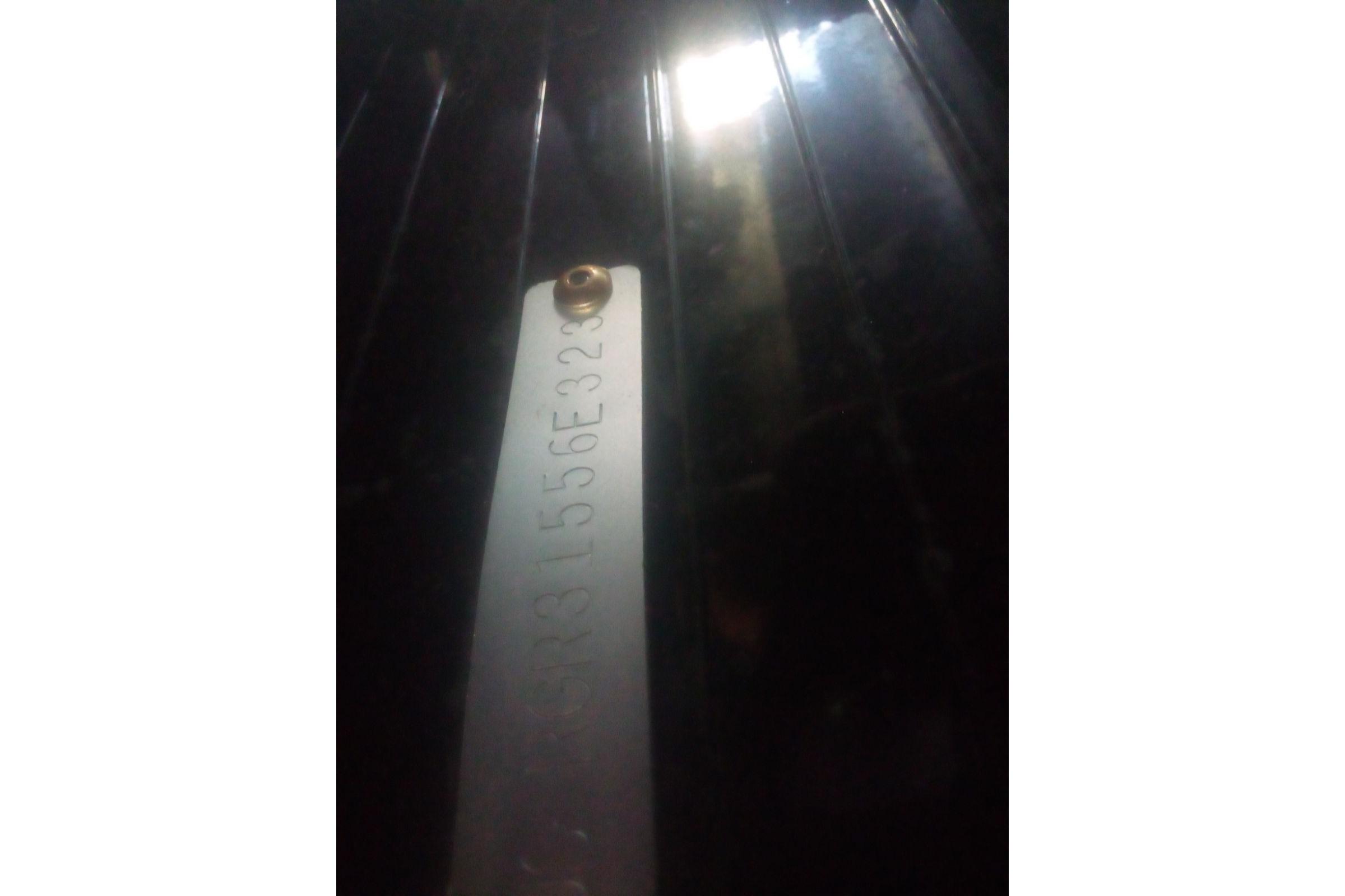 Metallic serial number plate on a 2023 Ranger 2500LS boat.