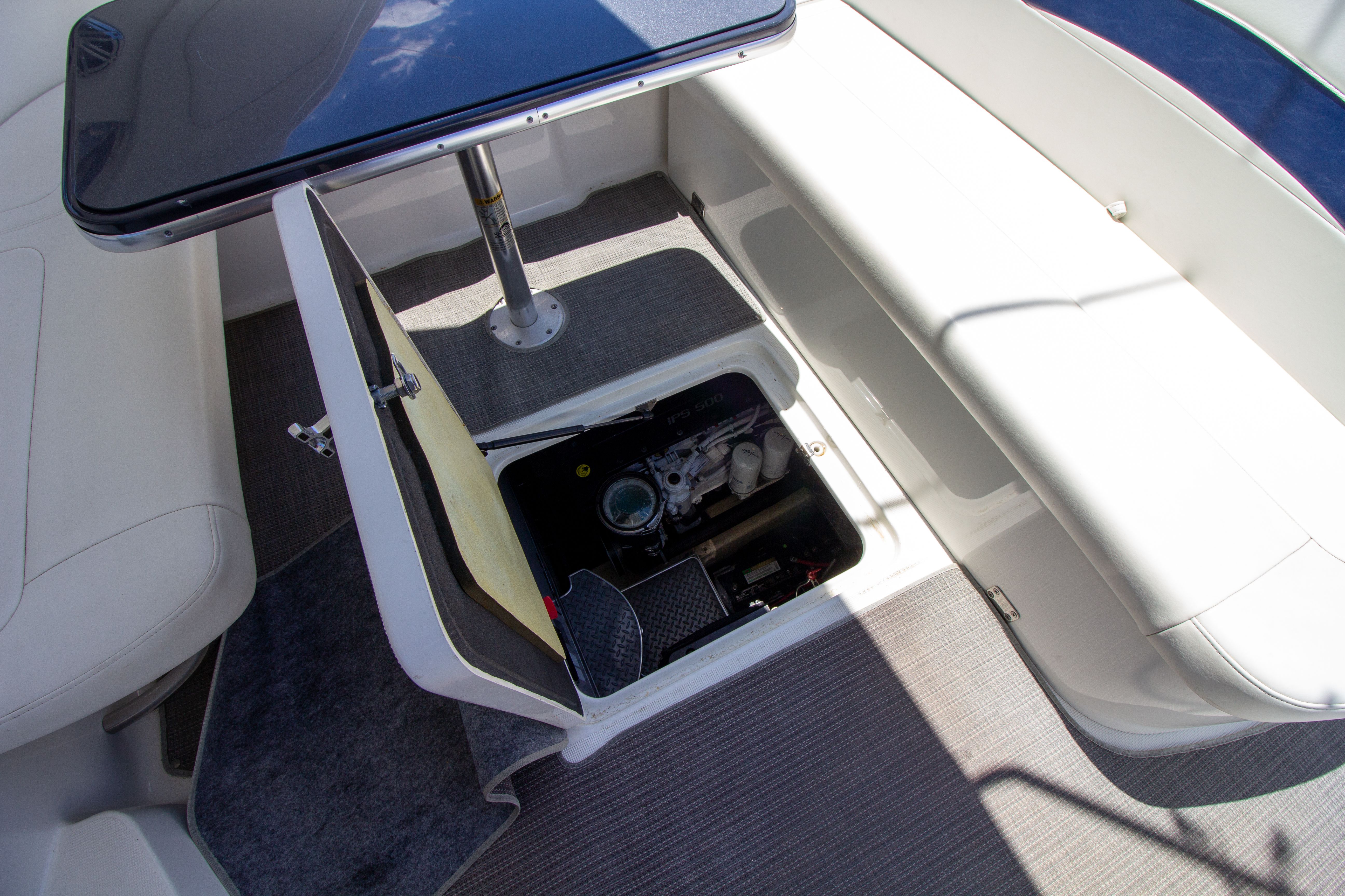 Open storage compartment on a 2016 Formula 40 Performance Cruiser.