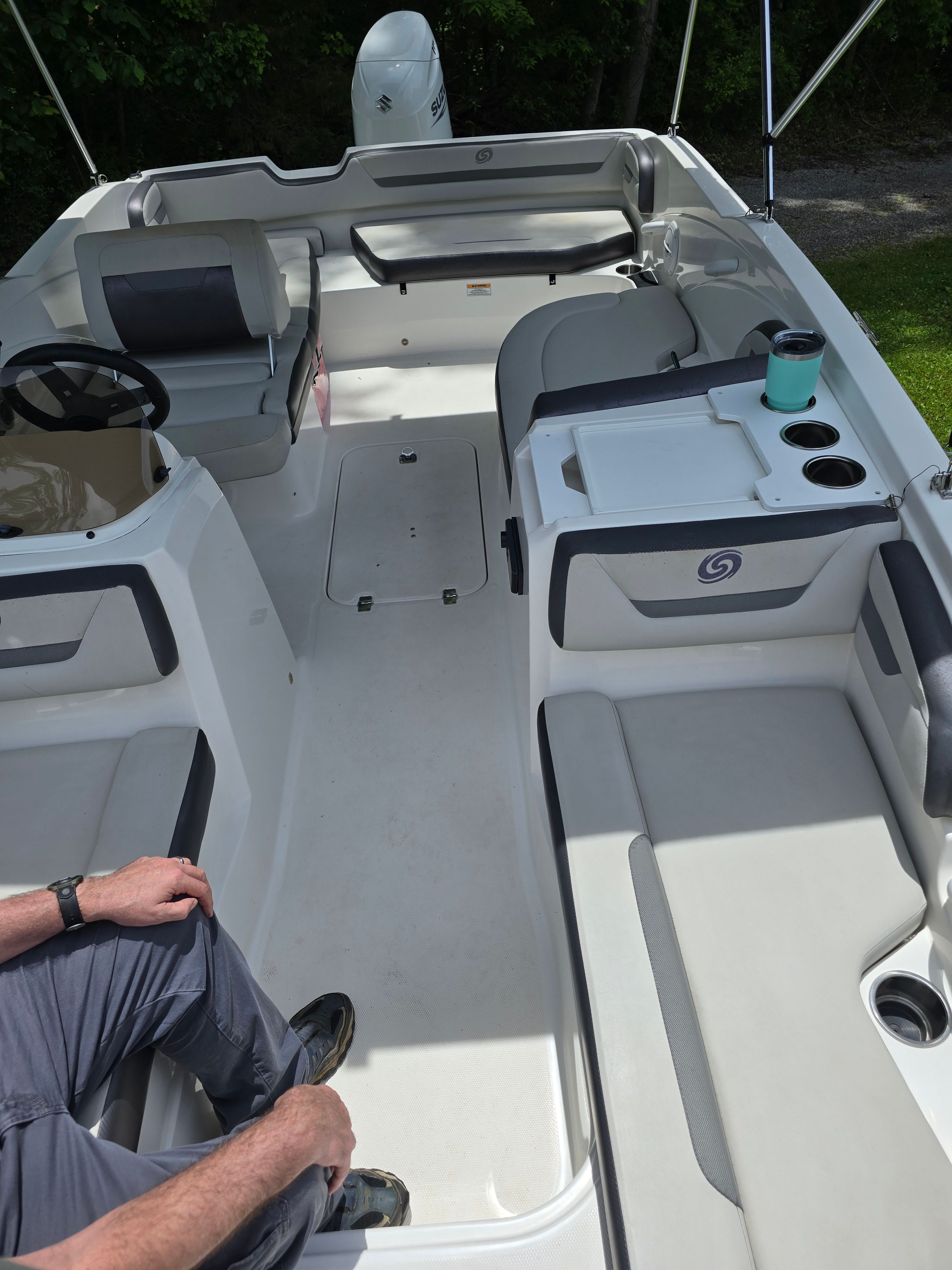 Interior of a 2021 Hurricane 205SS boat with seating.