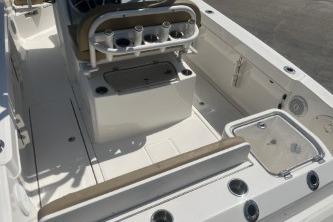 2023 Trophy T24 CC boat interior with seating and storage compartments.