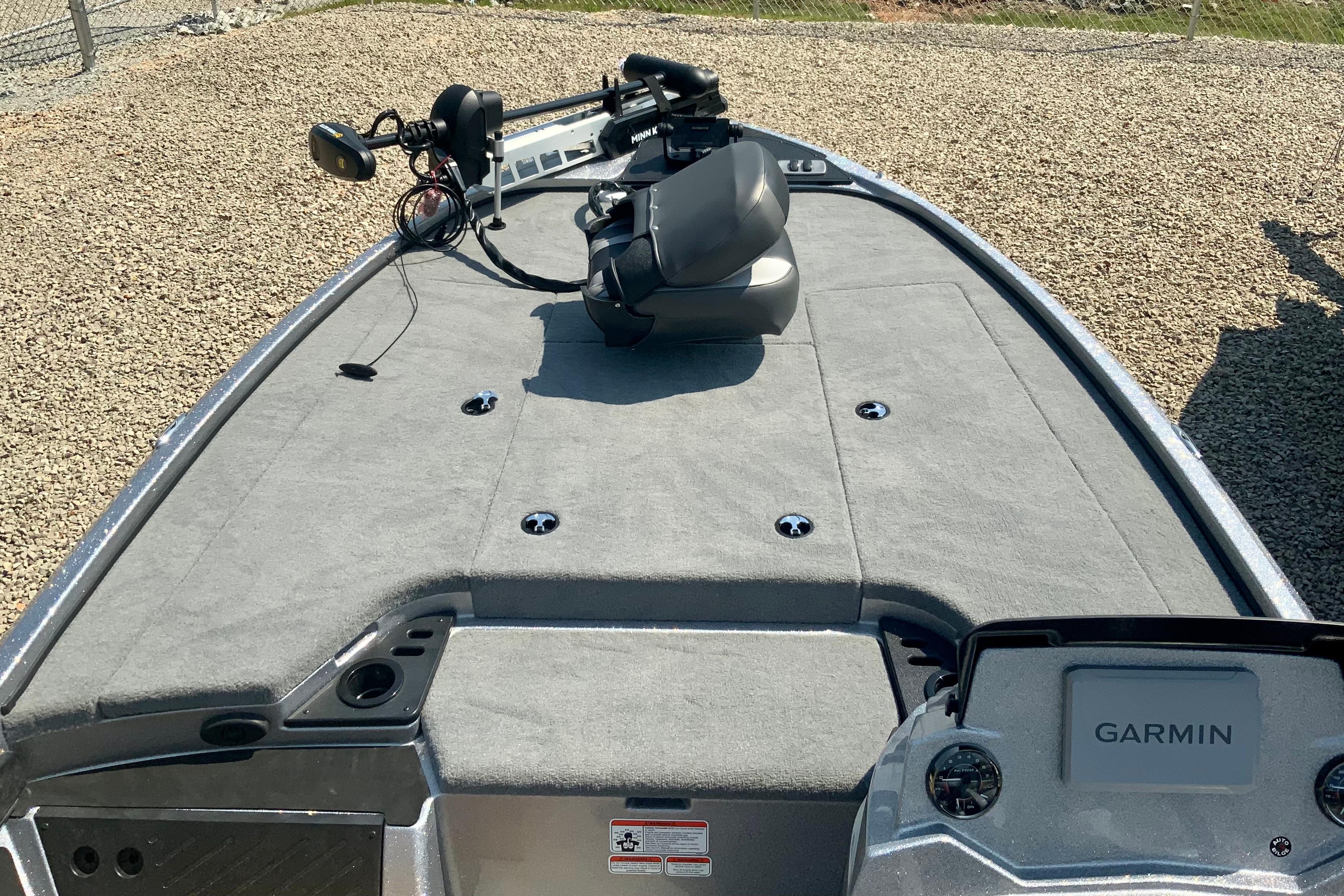 2026 Nitro Z18 Pro boat deck with Garmin system and trolling motor.