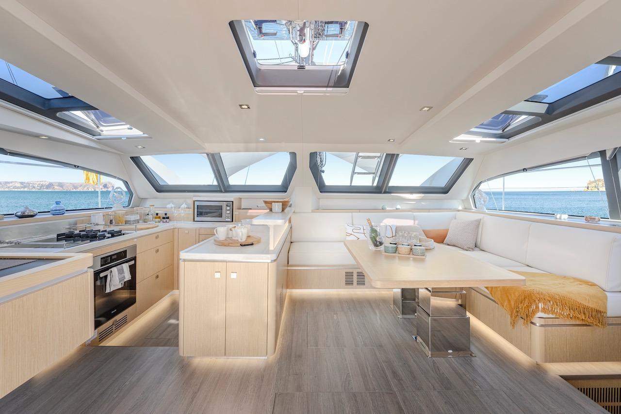 Luxurious interior of Privilege Signature 510 yacht, model year 2025.