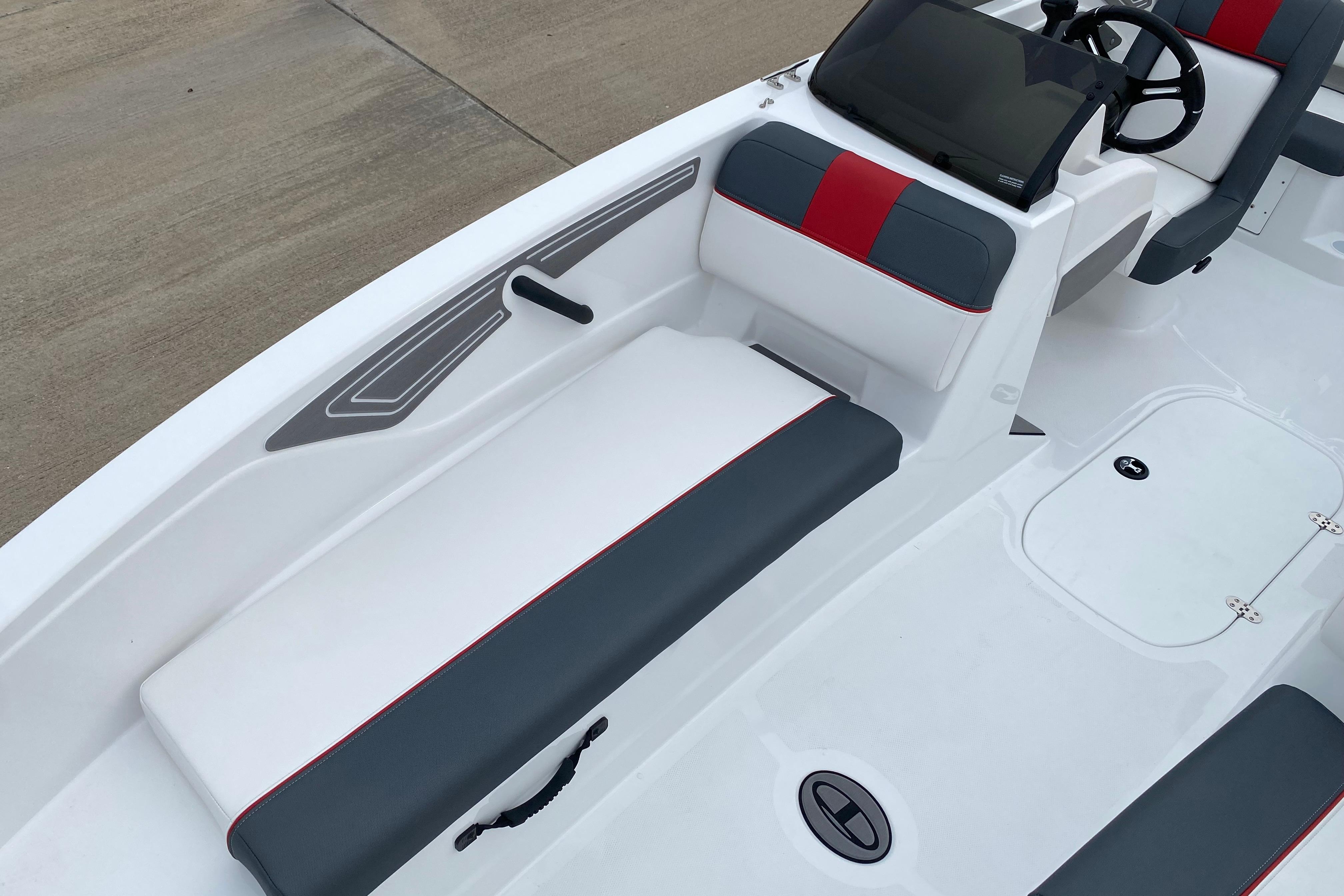 2026 Tahoe T21 boat interior with sleek seating and modern dashboard design.